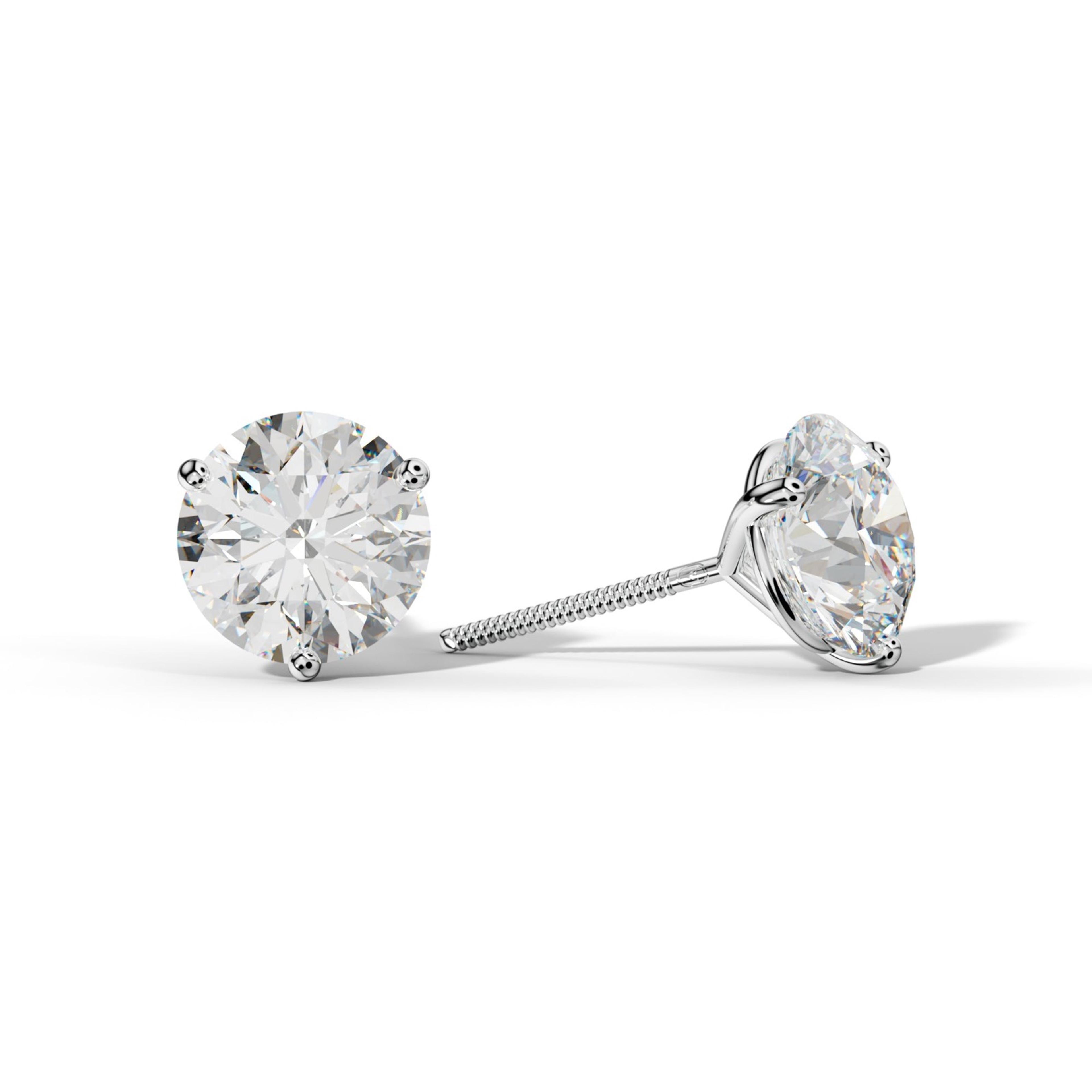 Three Prong Diamond Stud Earrings