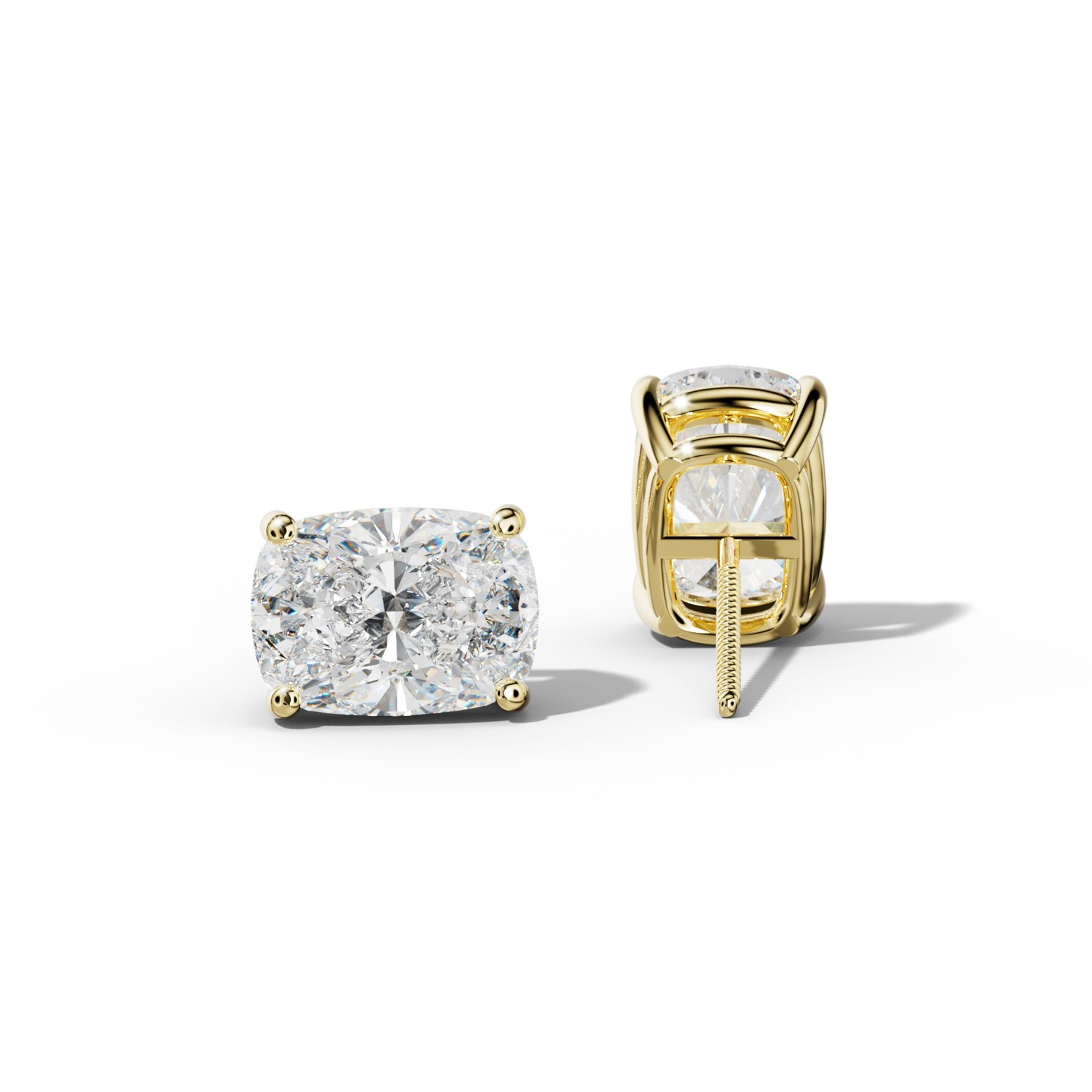 Elongated Cushion Diamond Stud Earrings With Classic Four Prongs