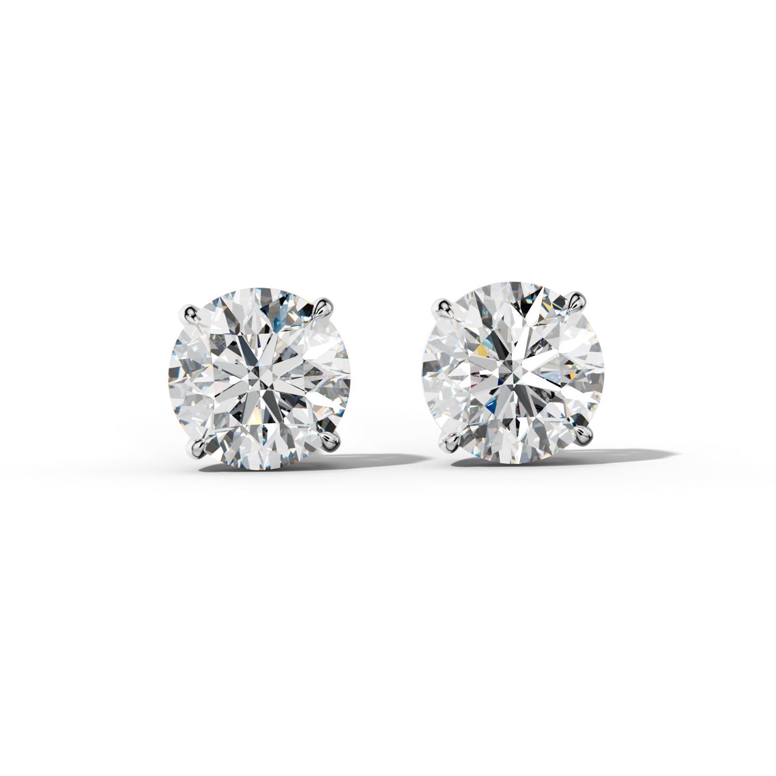 Round Diamond Stud Earrings With Four Claw Prongs