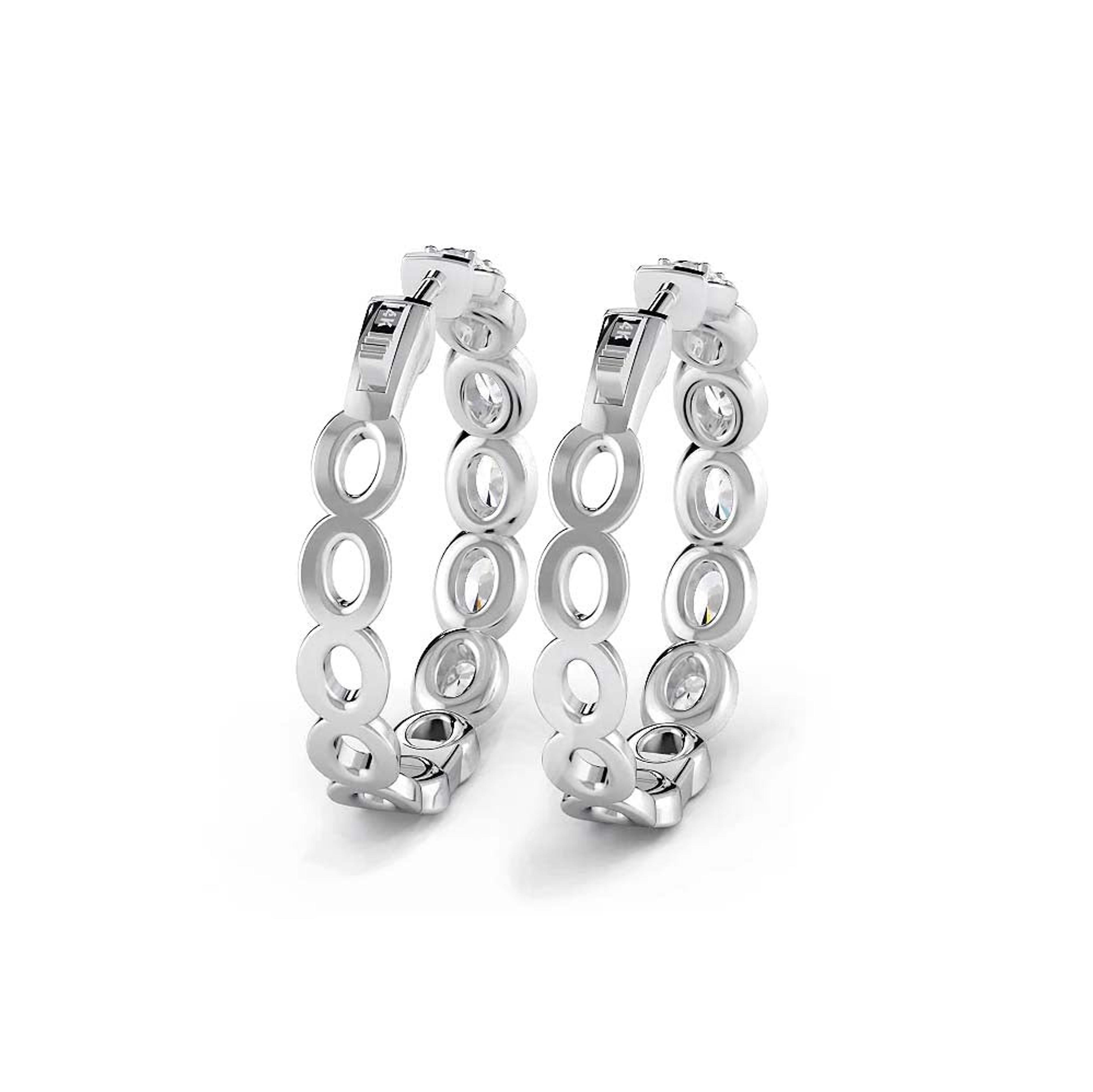 5.0 ctw. Oval Diamond Hoop Earrings Halo Style With Round Diamonds