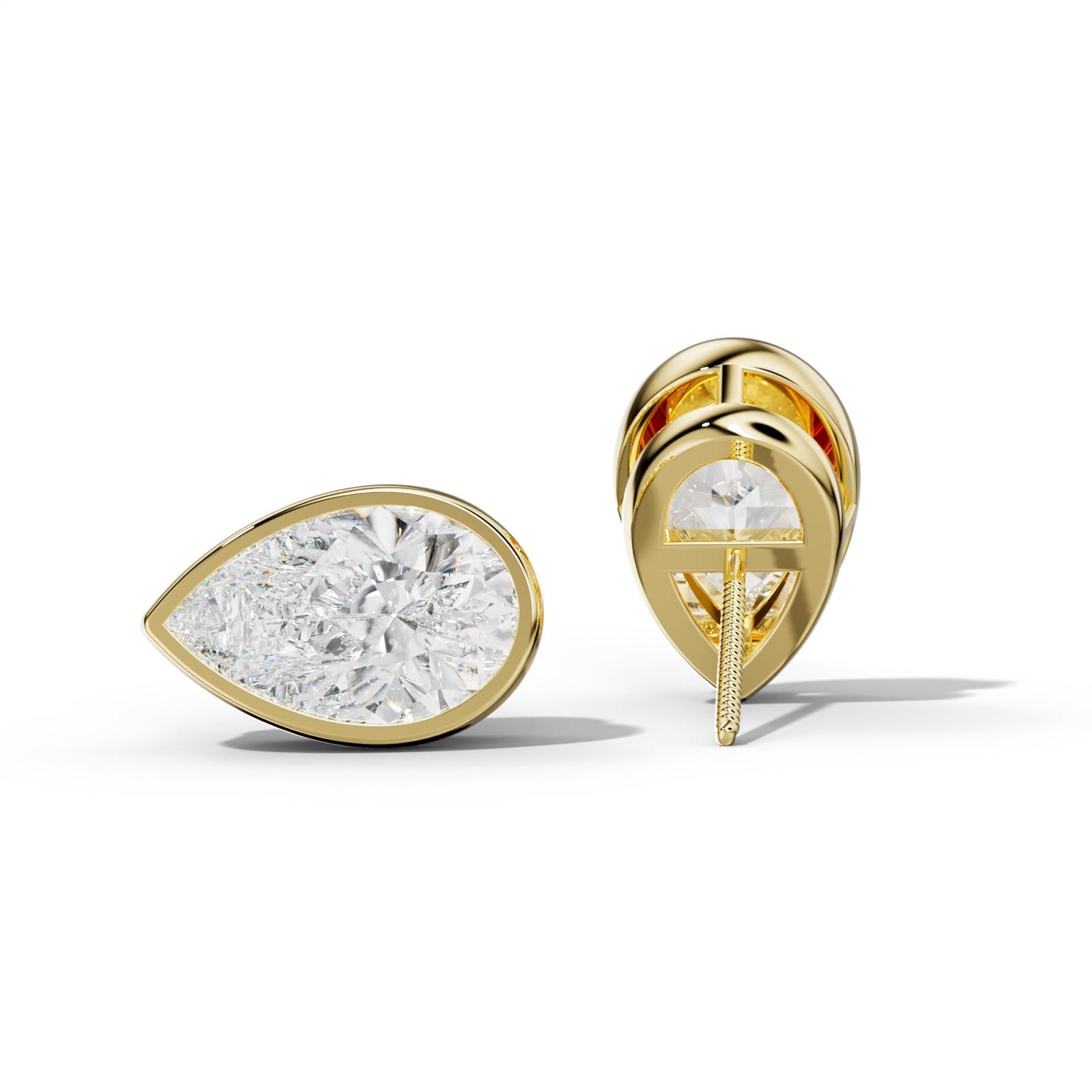 Pear Shape Diamond Stud Earrings With Bezel Setting