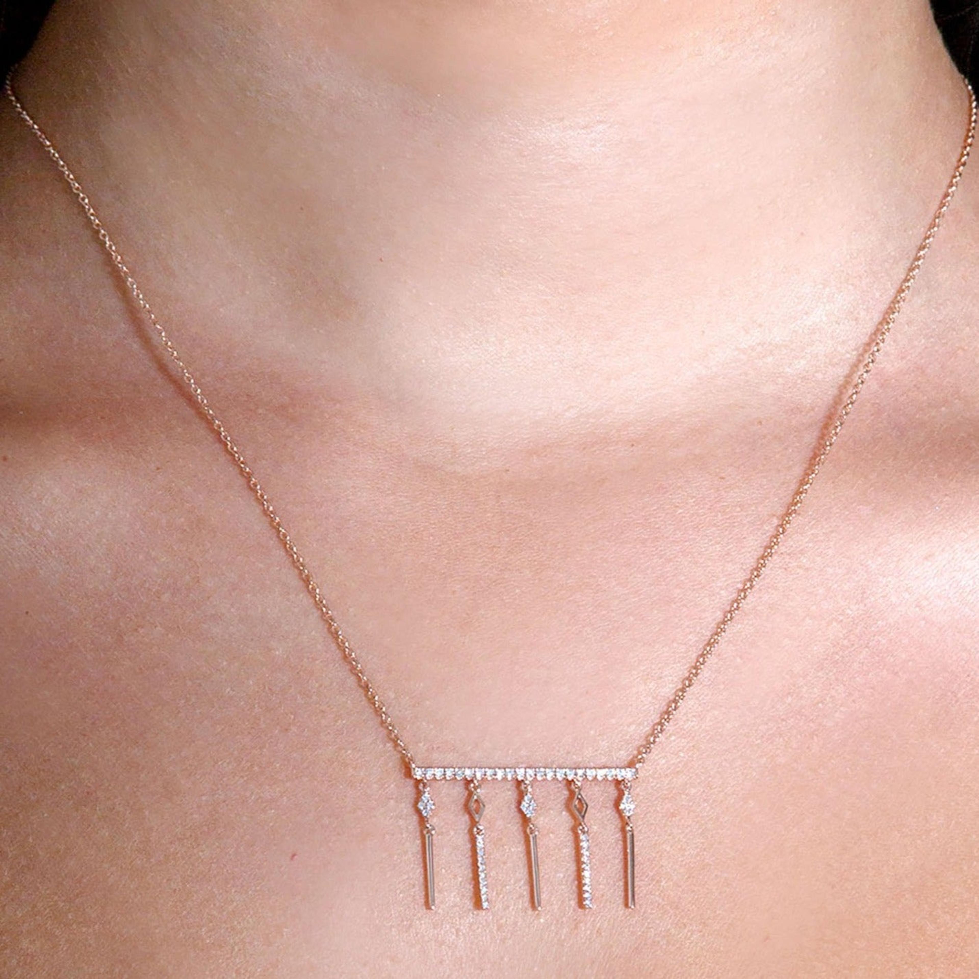 0.25 ctw Diamond Fashion Bar Necklace Pendant-VIRABYANI
