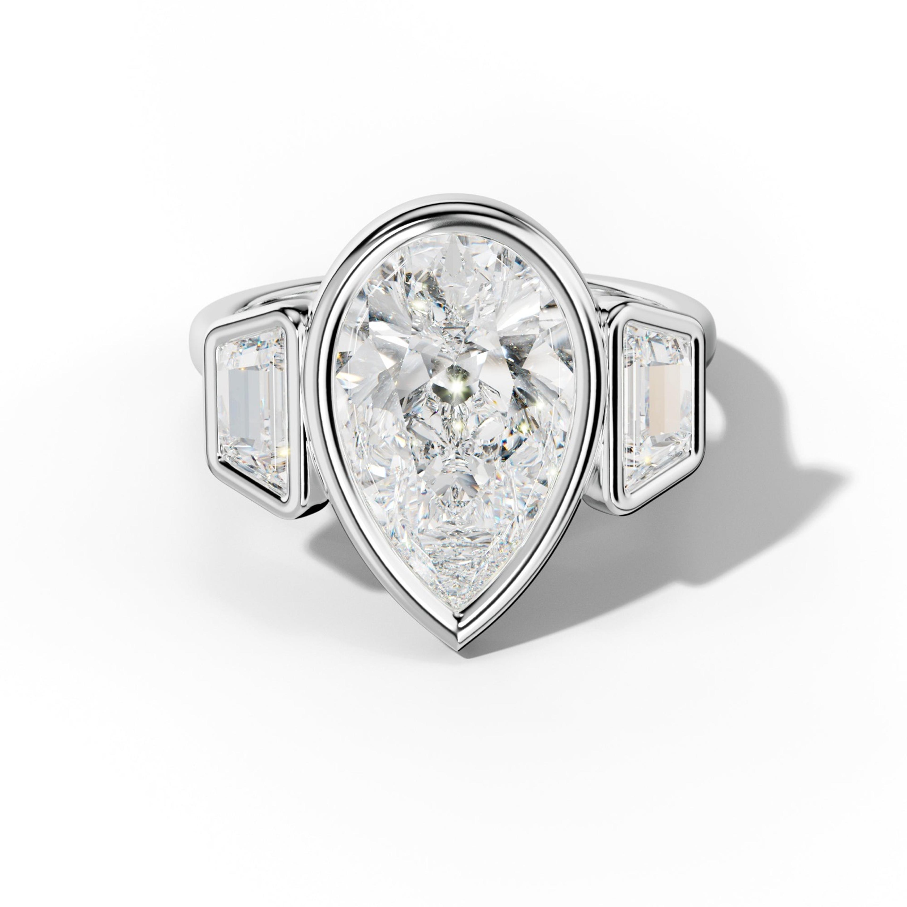 Cleo Pear Shape Center Trapezoid Side  Diamond Engagement Ring