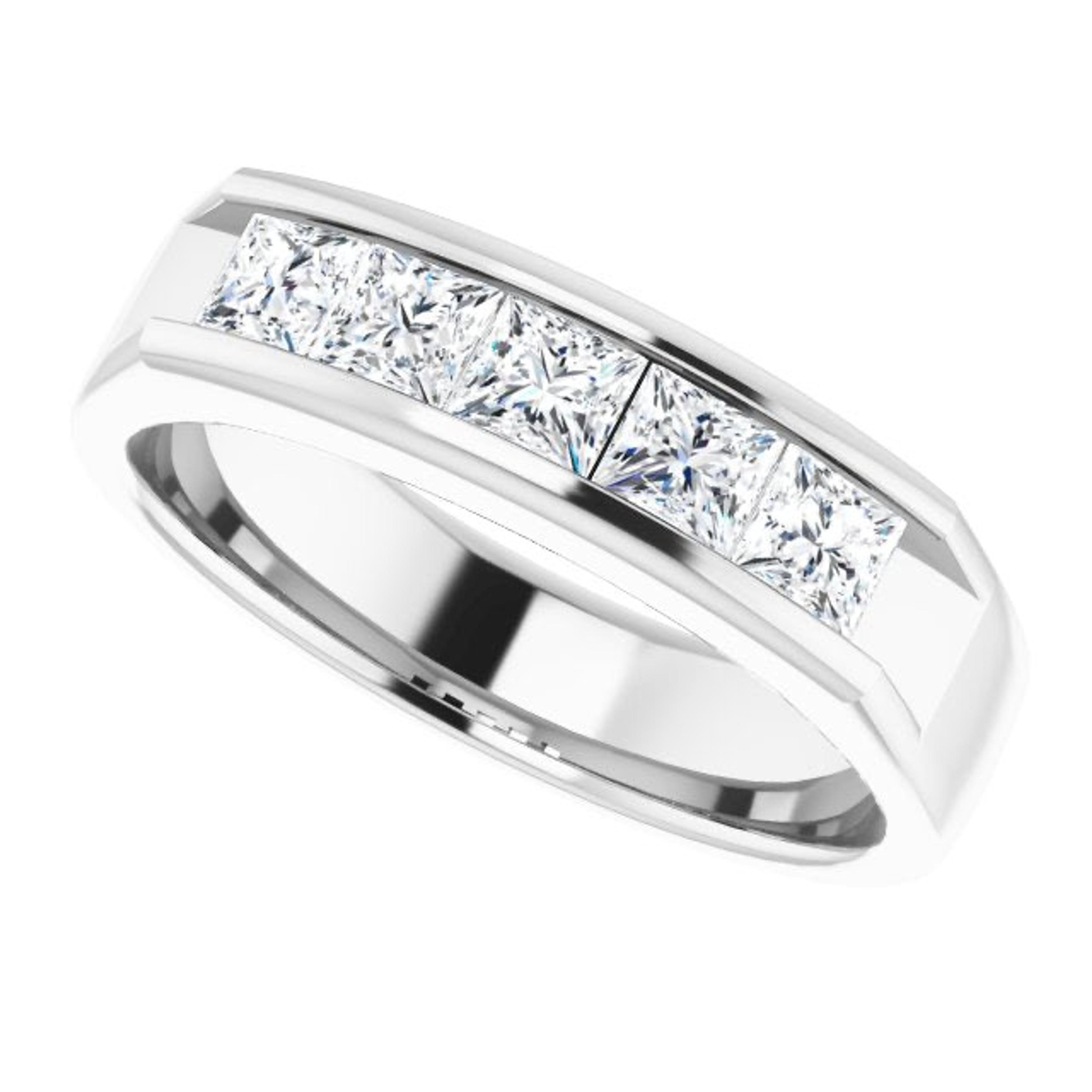 1.50 ctw Channel Set Princess Cut Diamond Men's Ring Five Stone