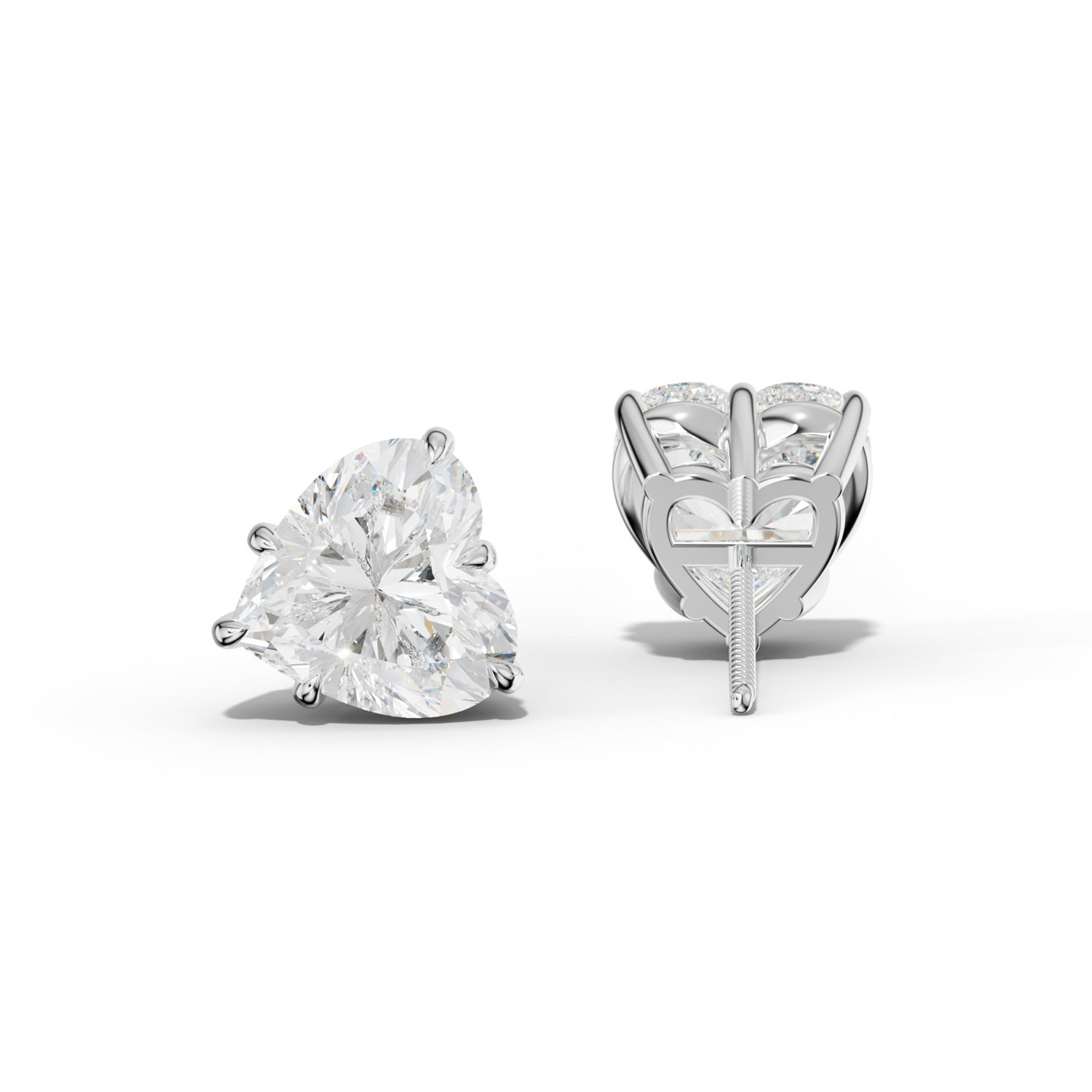Heart  Diamond Stud Earrings With Six Prongs
