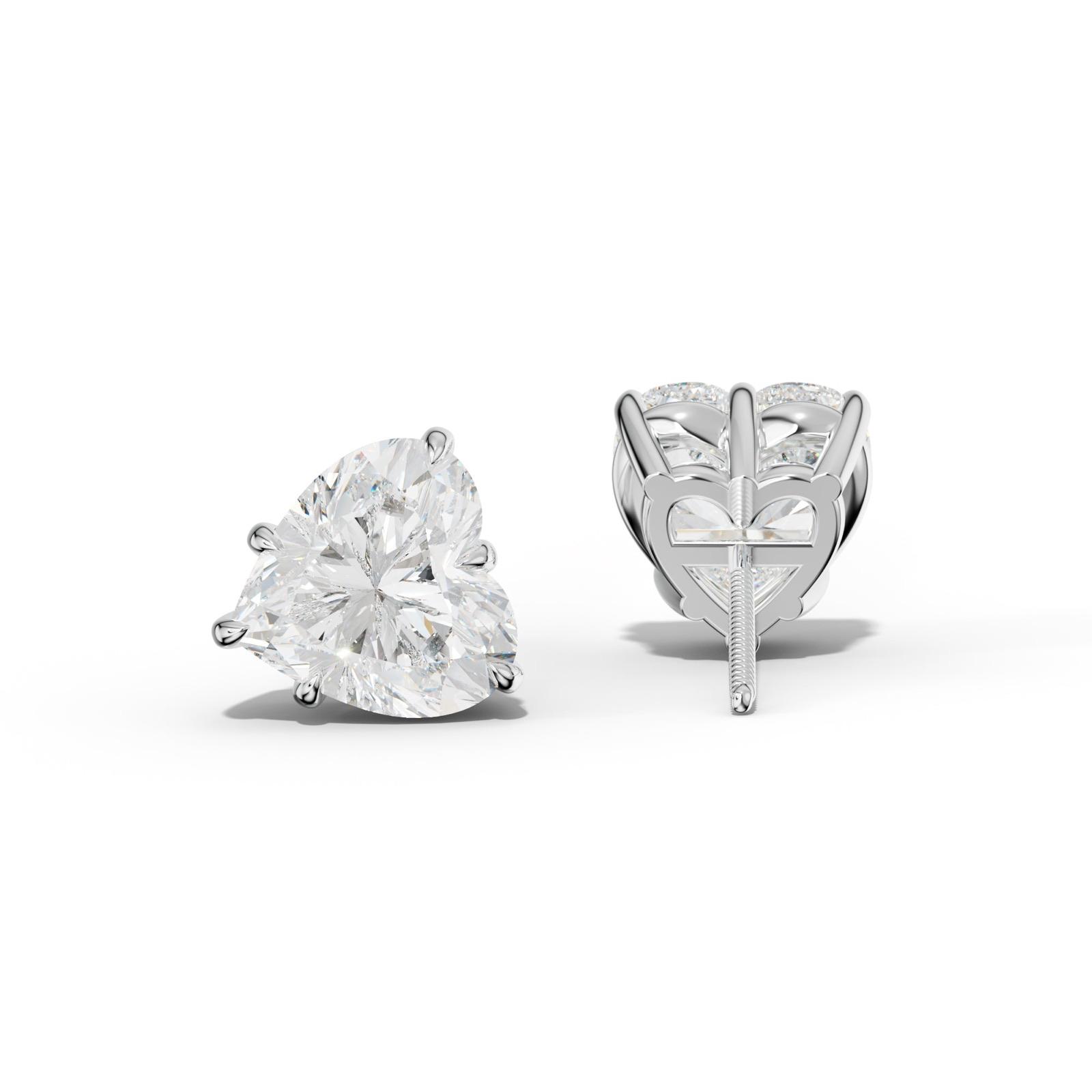 Heart Diamond Stud Earrings With Six Prongs