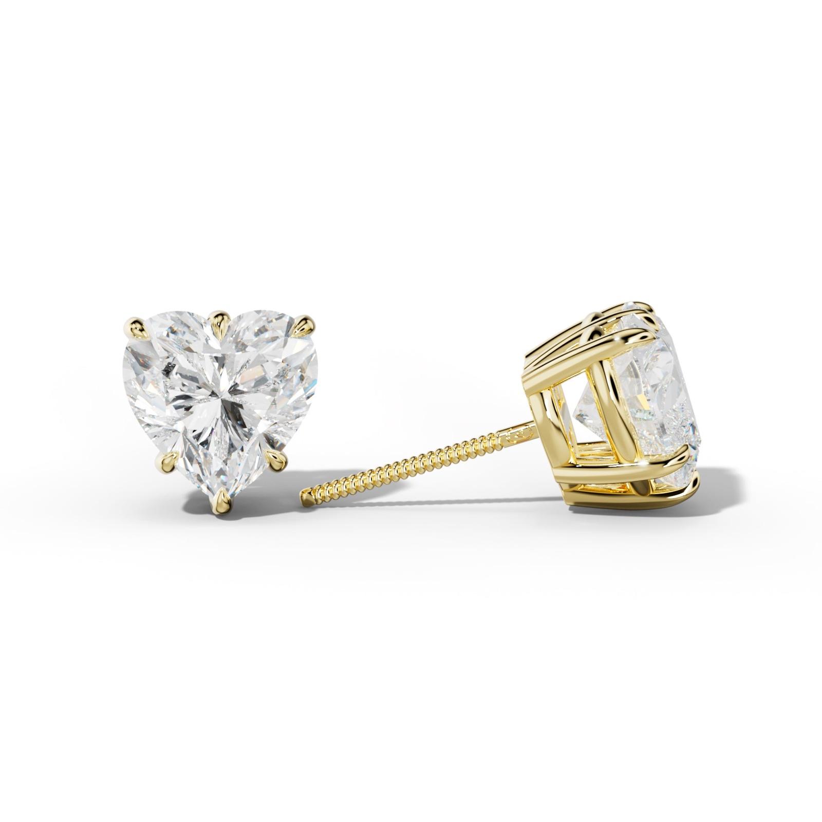 Heart Diamond Stud Earrings With Six Prongs