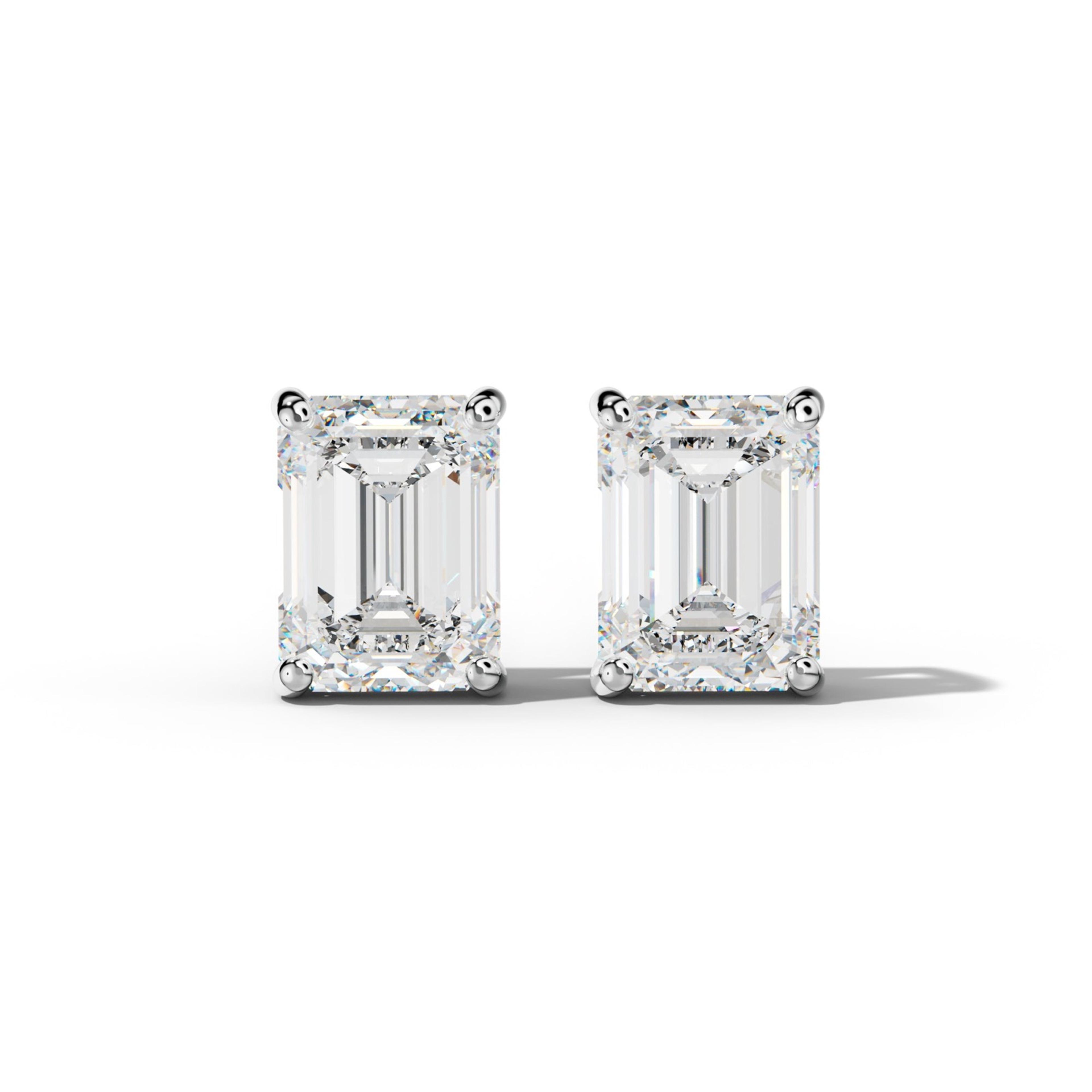 Four Prong Emerald Cut Diamond Stud Earrings