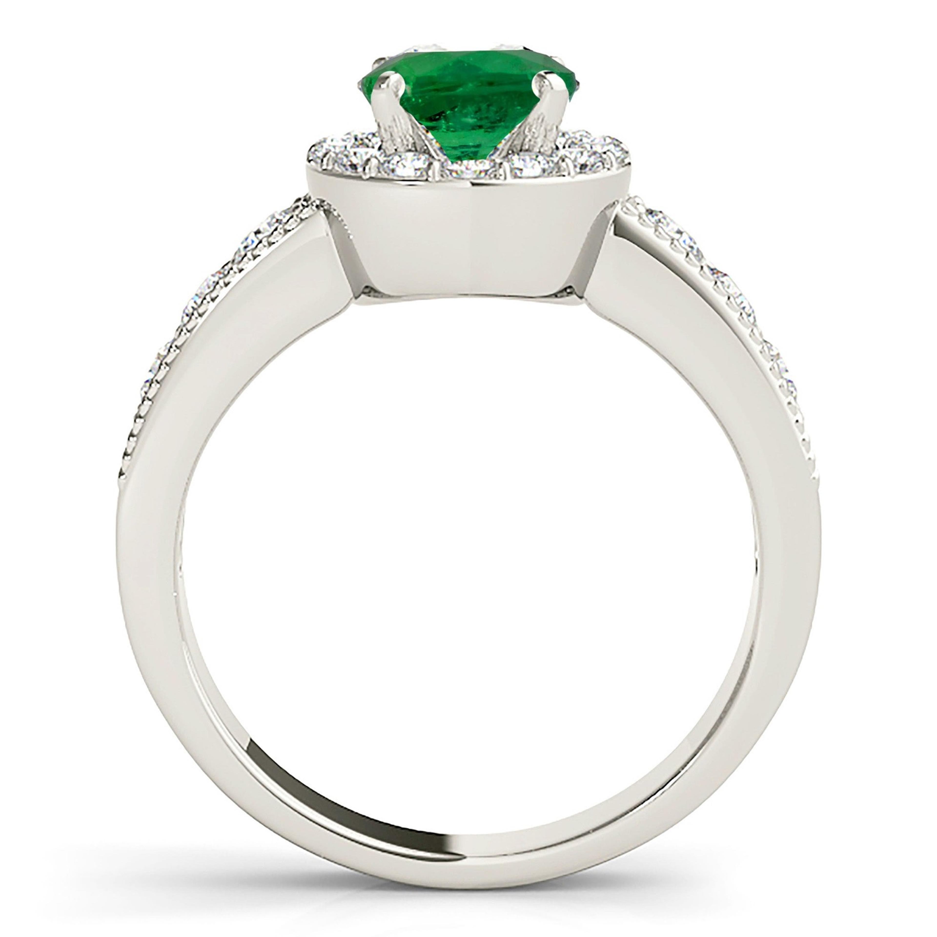 1.14 ct. Genuine Emerald Ring With 0.75 ctw. Diamond Halo, Milgrain Design Diamond Band-VIRABYANI