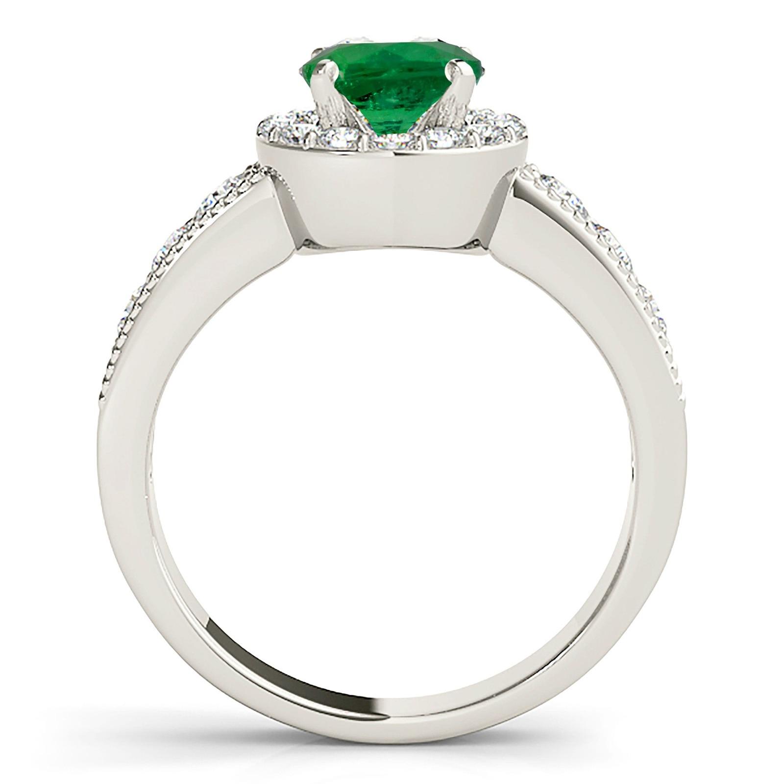 1.14 ct. Genuine Emerald Ring With 0.75 ctw. Diamond Halo, Milgrain Design Diamond Band-VIRABYANI