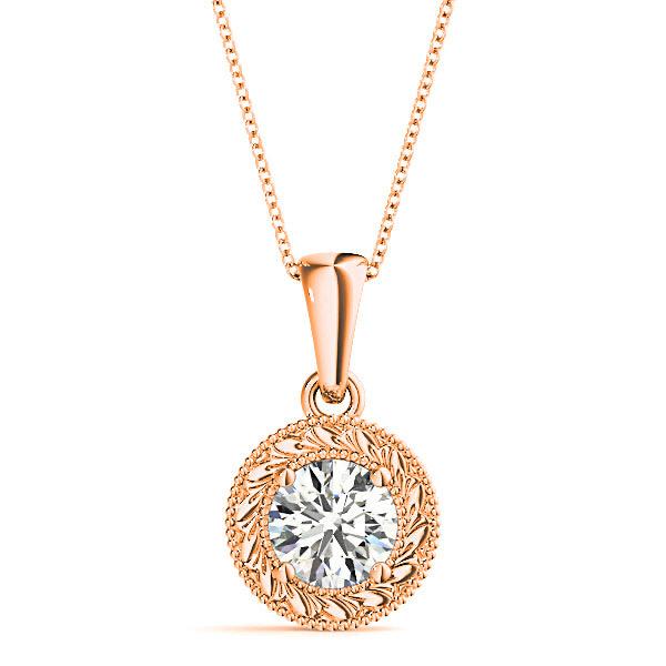 Milgrain Filigree Round Diamond Vintage Necklace Pendant-VIRABYANI