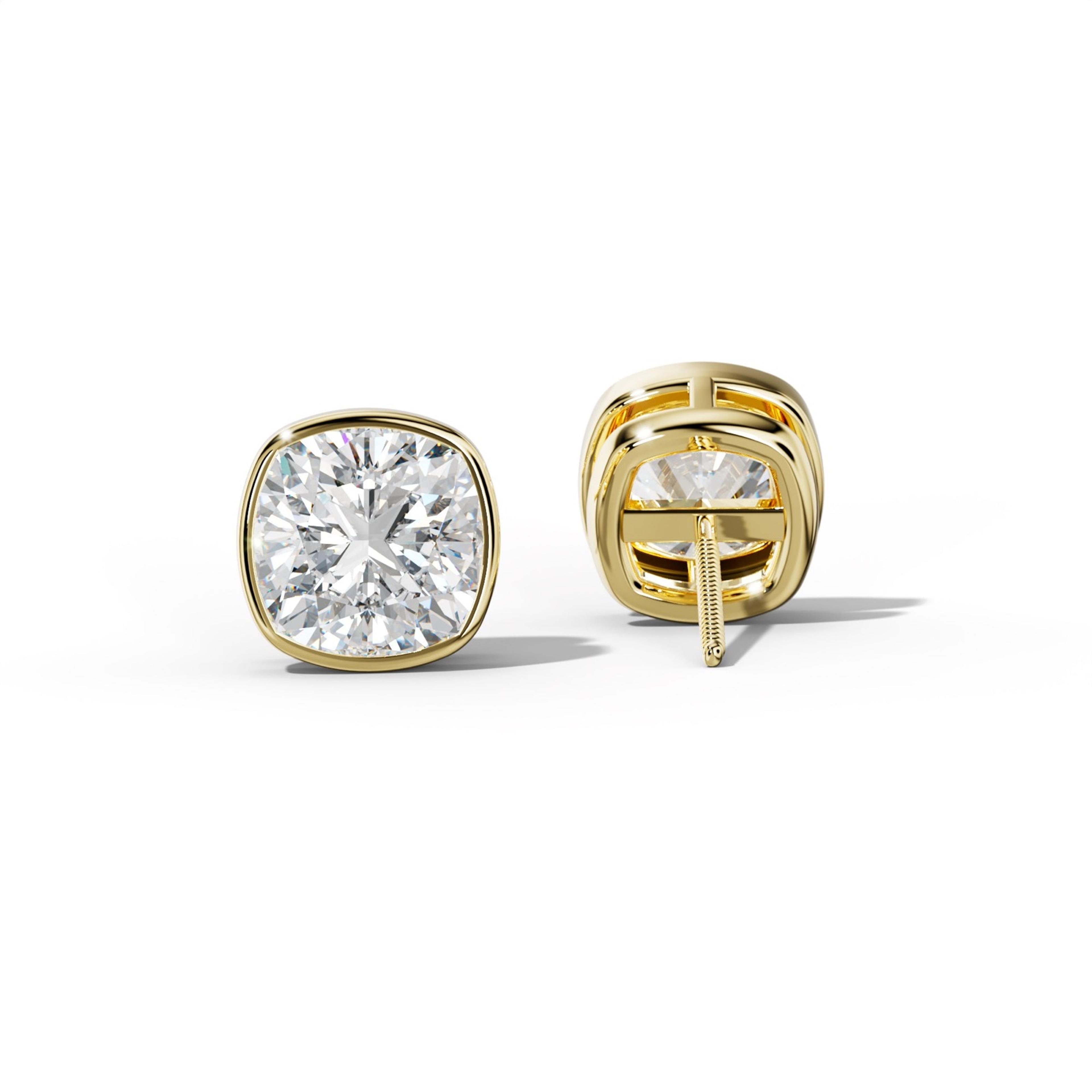 Cushion Diamond Stud Earrings With Bezel Setting