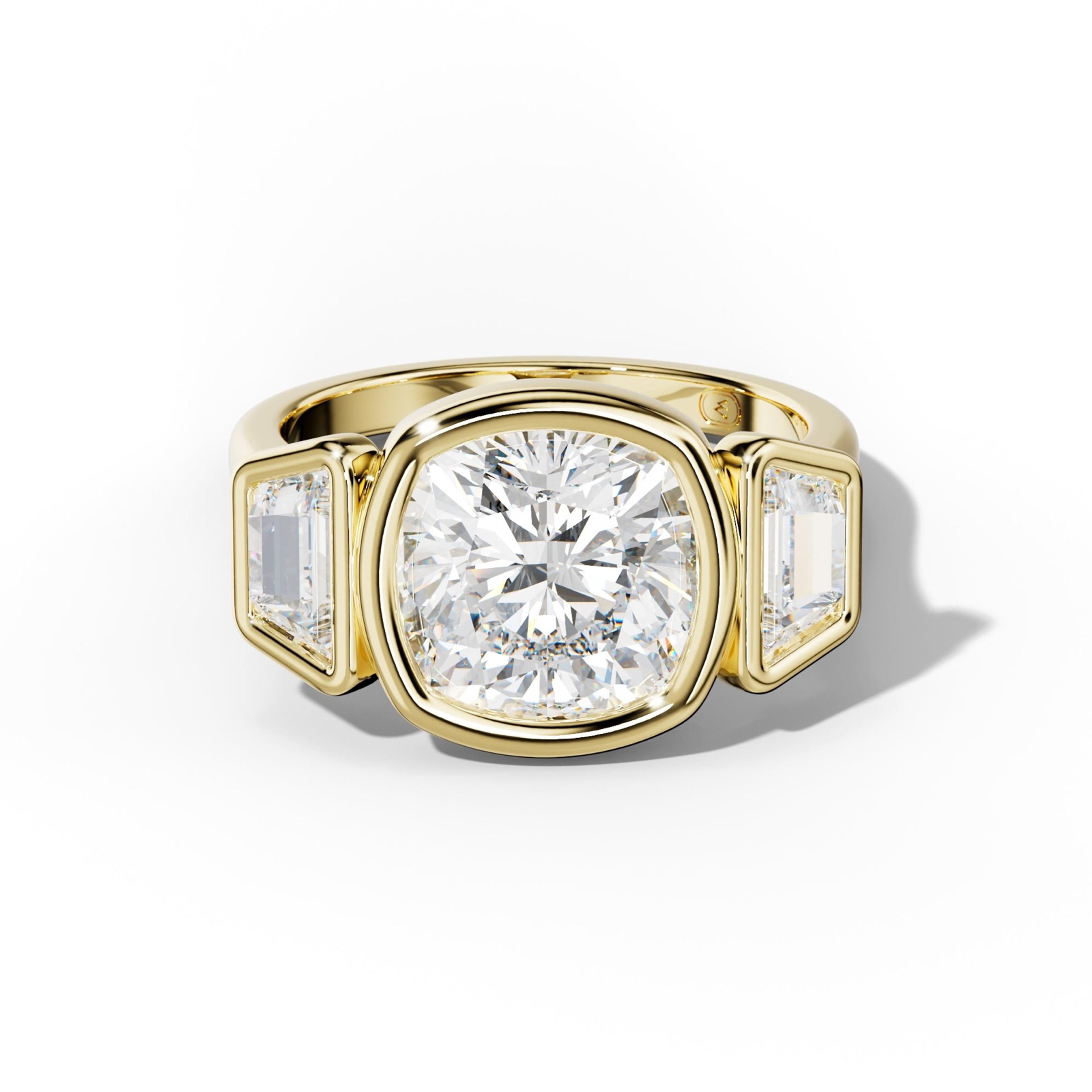 Cleo Cushion Center With Trapezoid Side Diamond Engagement Ring