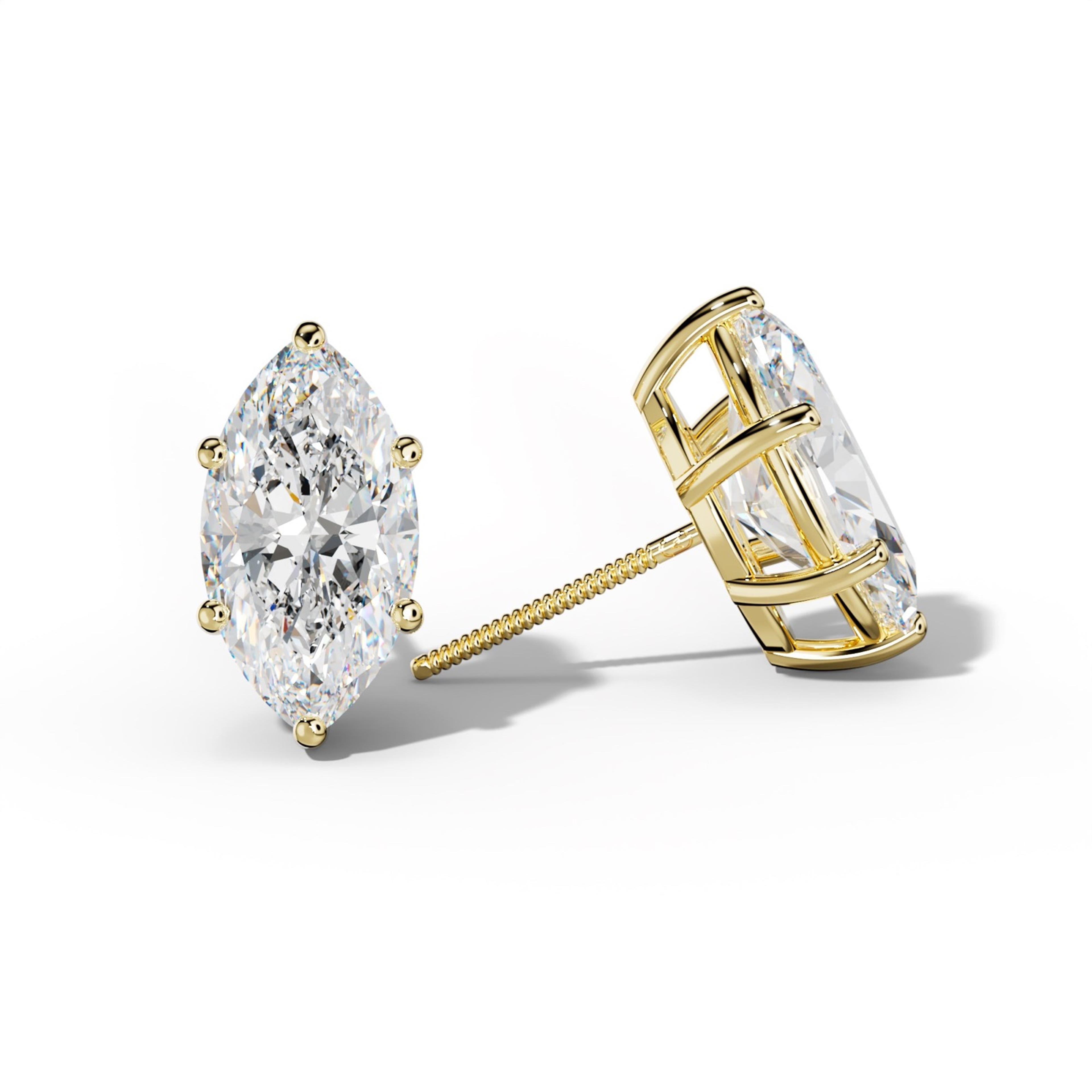 Marquise Diamond Stud Earrings With Classic Six Prongs