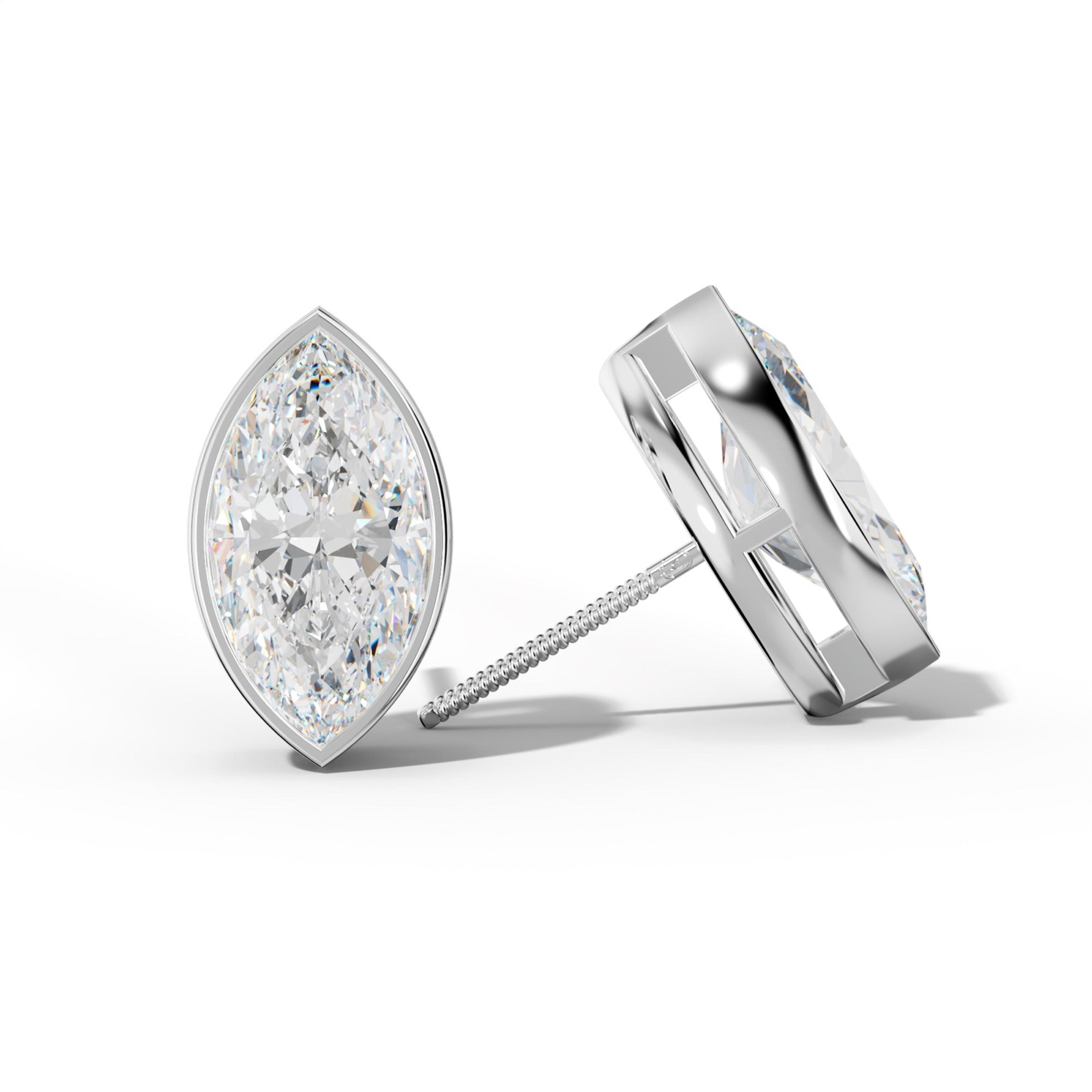 Marquise Diamond Stud Earrings With Bezel Setting