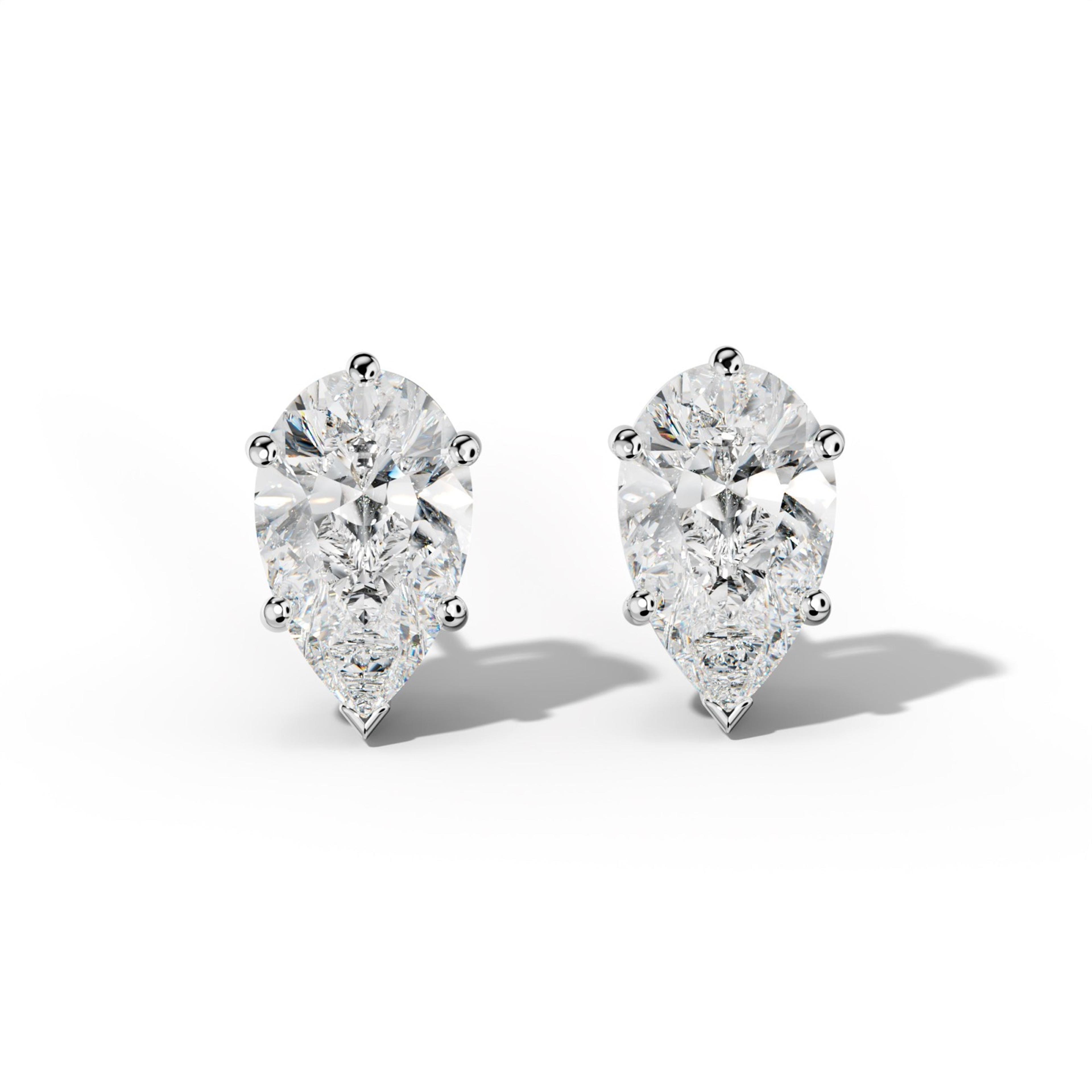 Pear Shape Diamond Stud Earrings With Classic And V Prongs