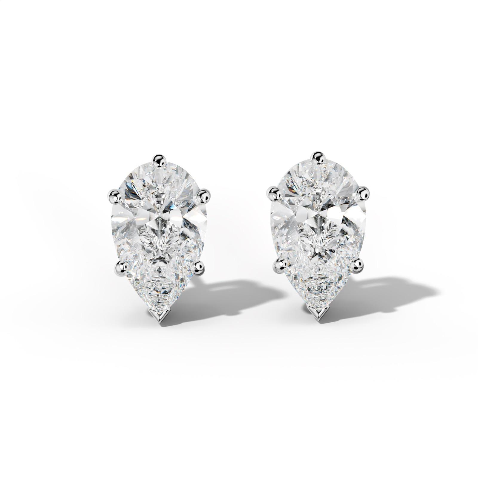 Pear Shape Diamond Stud Earrings With Classic And V Prongs