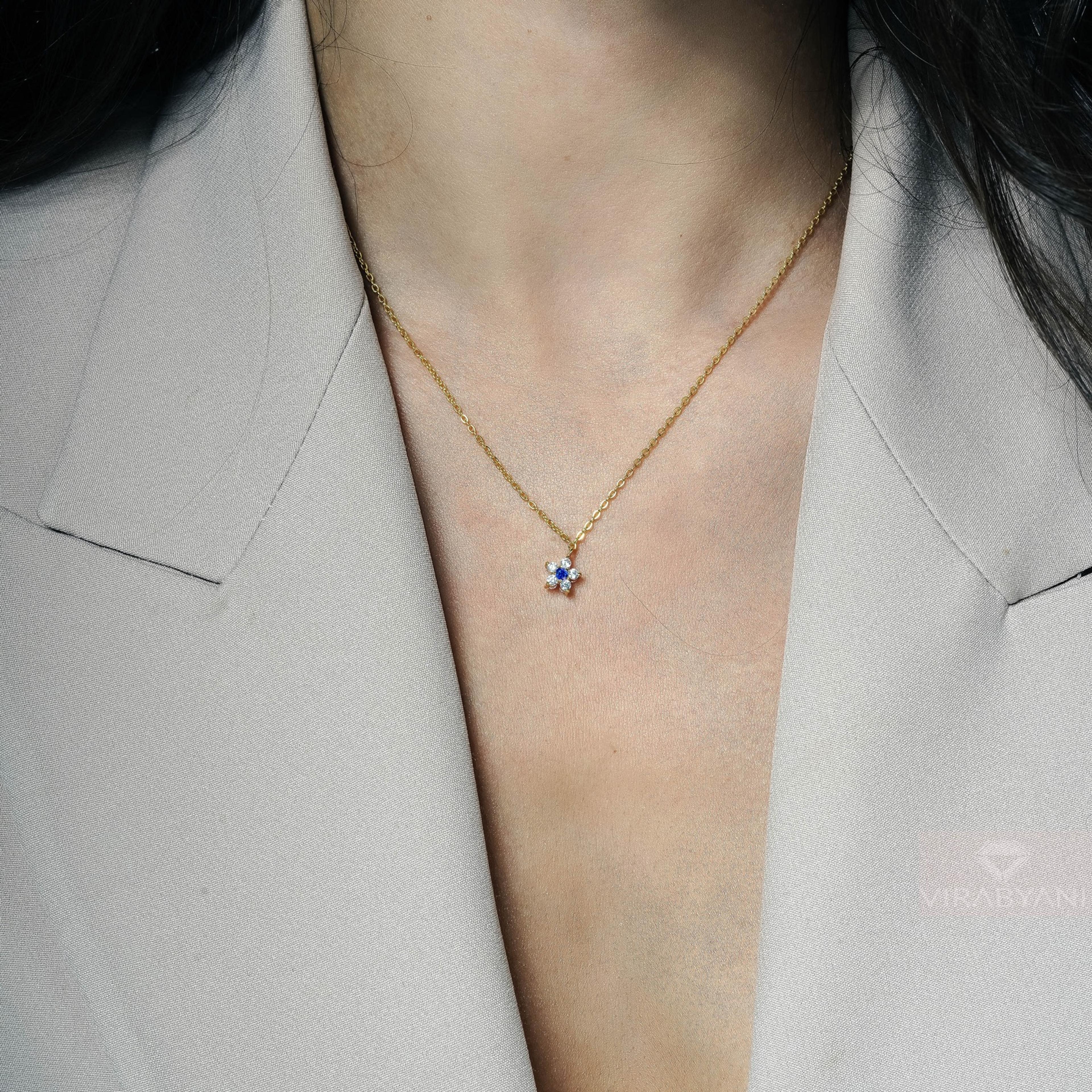 Double Sided Diamond & Sapphire Flower Necklace