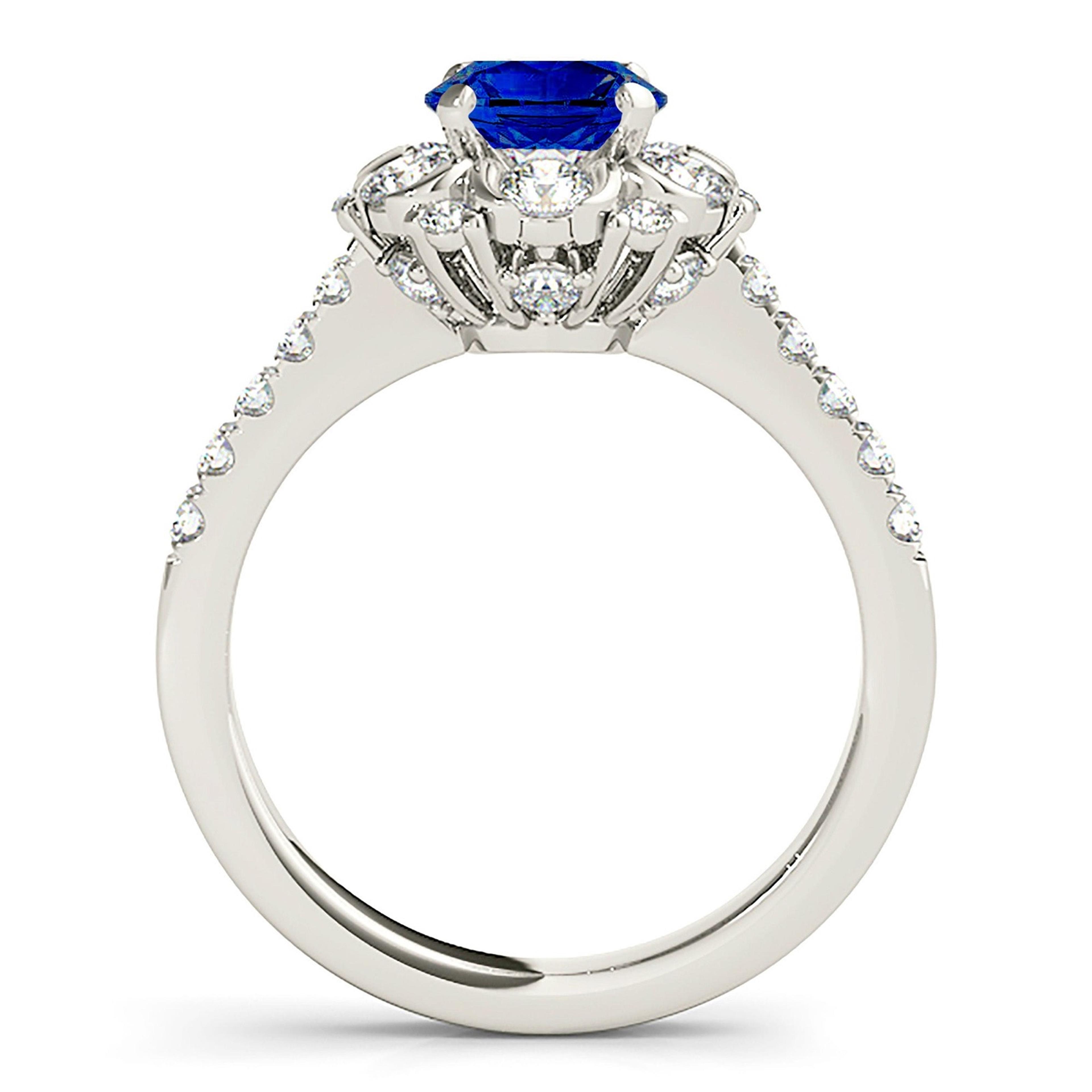 1.35 ct. Genuine Blue Sapphire Ring  Floral Halo Style