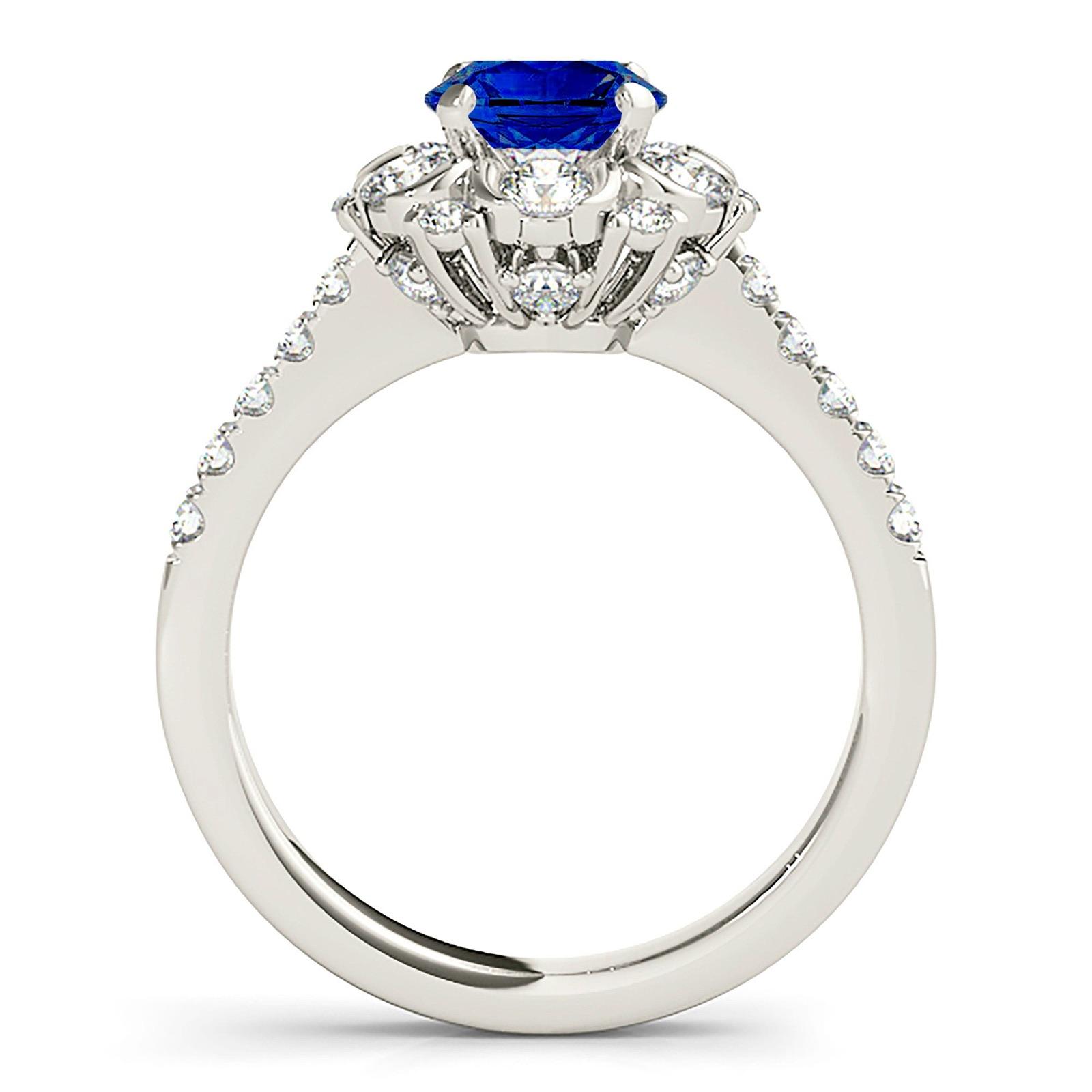 1.35 ct. Genuine Blue Sapphire Ring Floral Halo Style