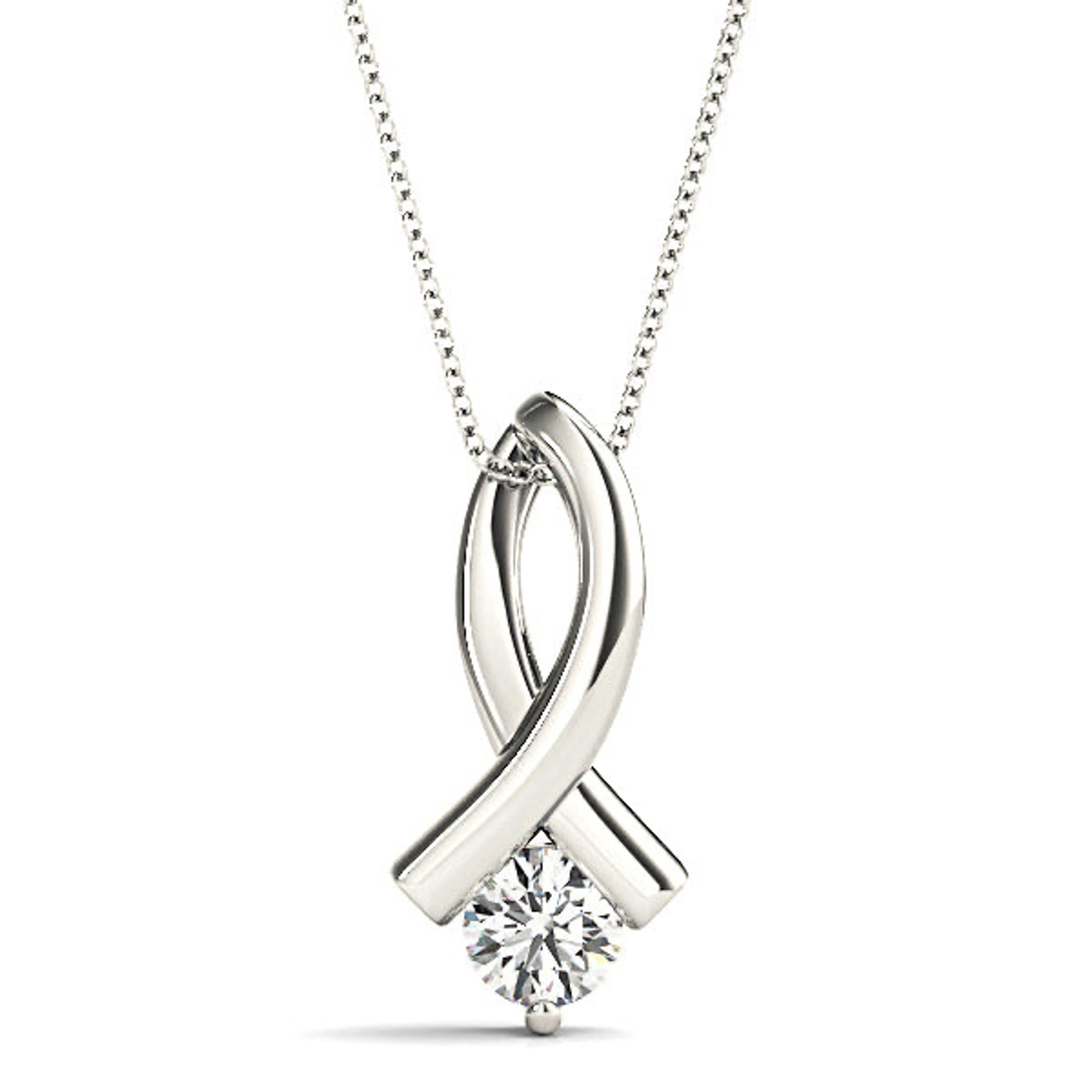 Delicate Ribbon Round Diamond Solitaire Necklace Pendant-VIRABYANI