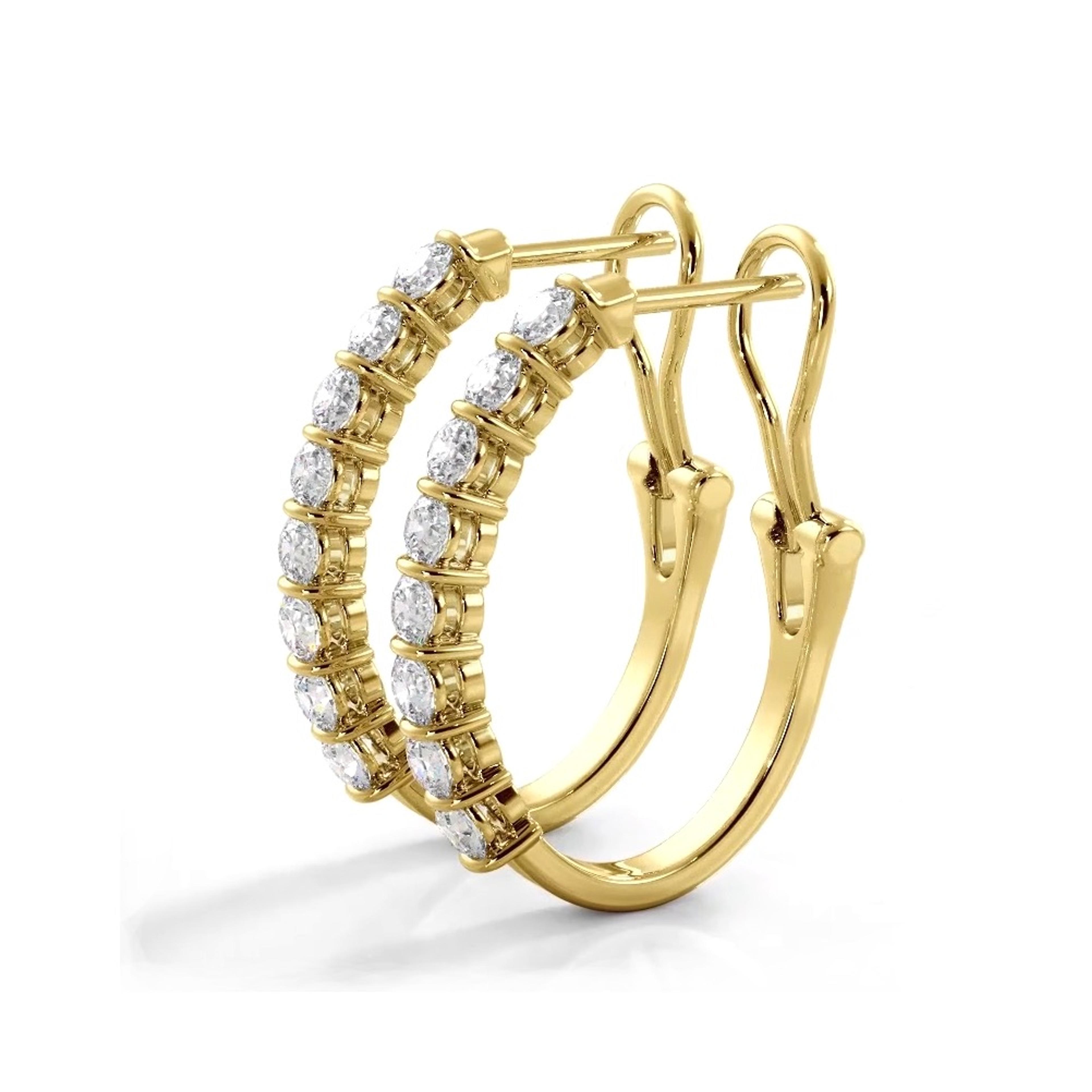 1.0 ct. Bar Set Round Diamond Oval Shaped Hoop Earrings