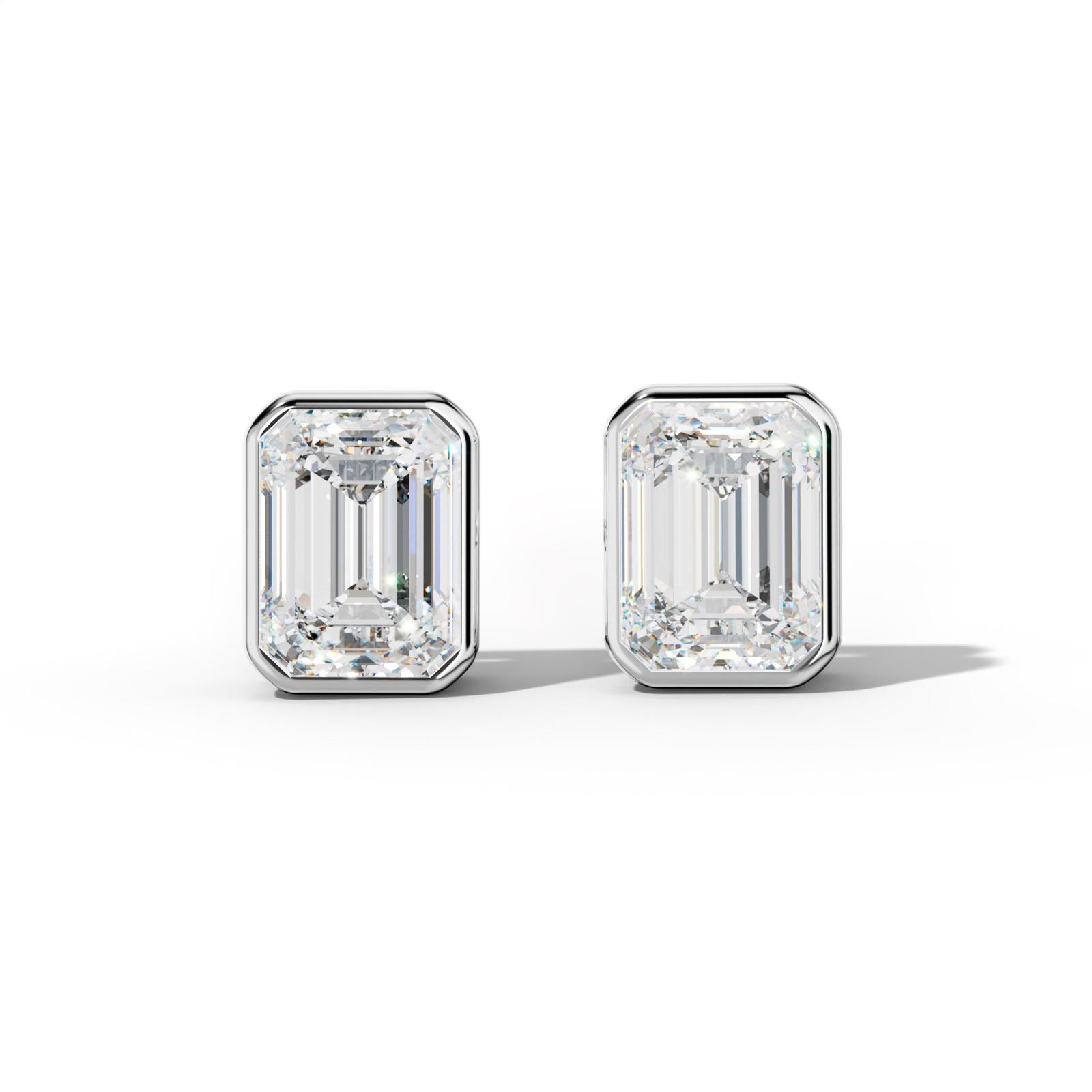 Emerald Cut Diamond Stud Earrings With Bezel Setting