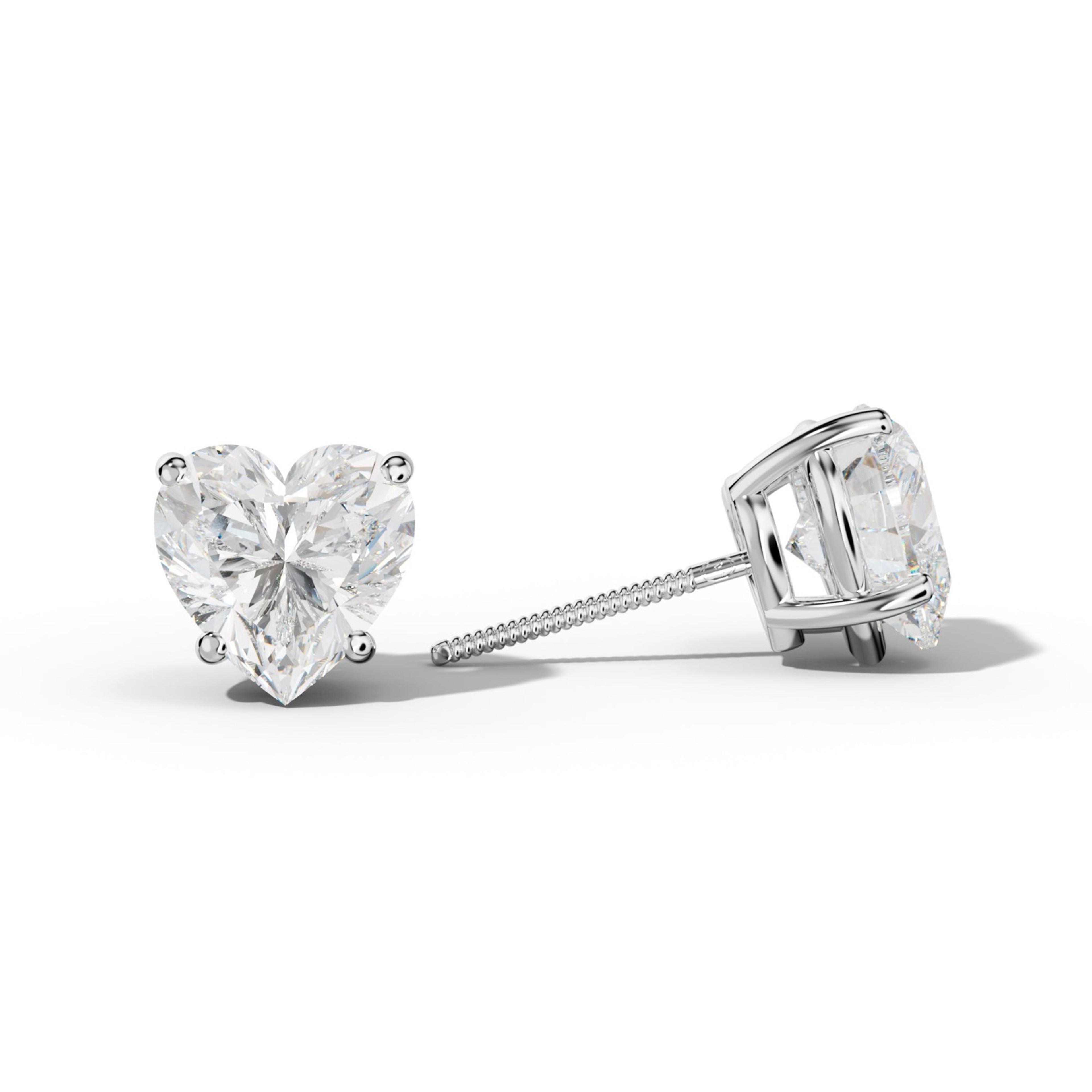 Heart  Diamond Stud Earrings With Classic Four Prongs