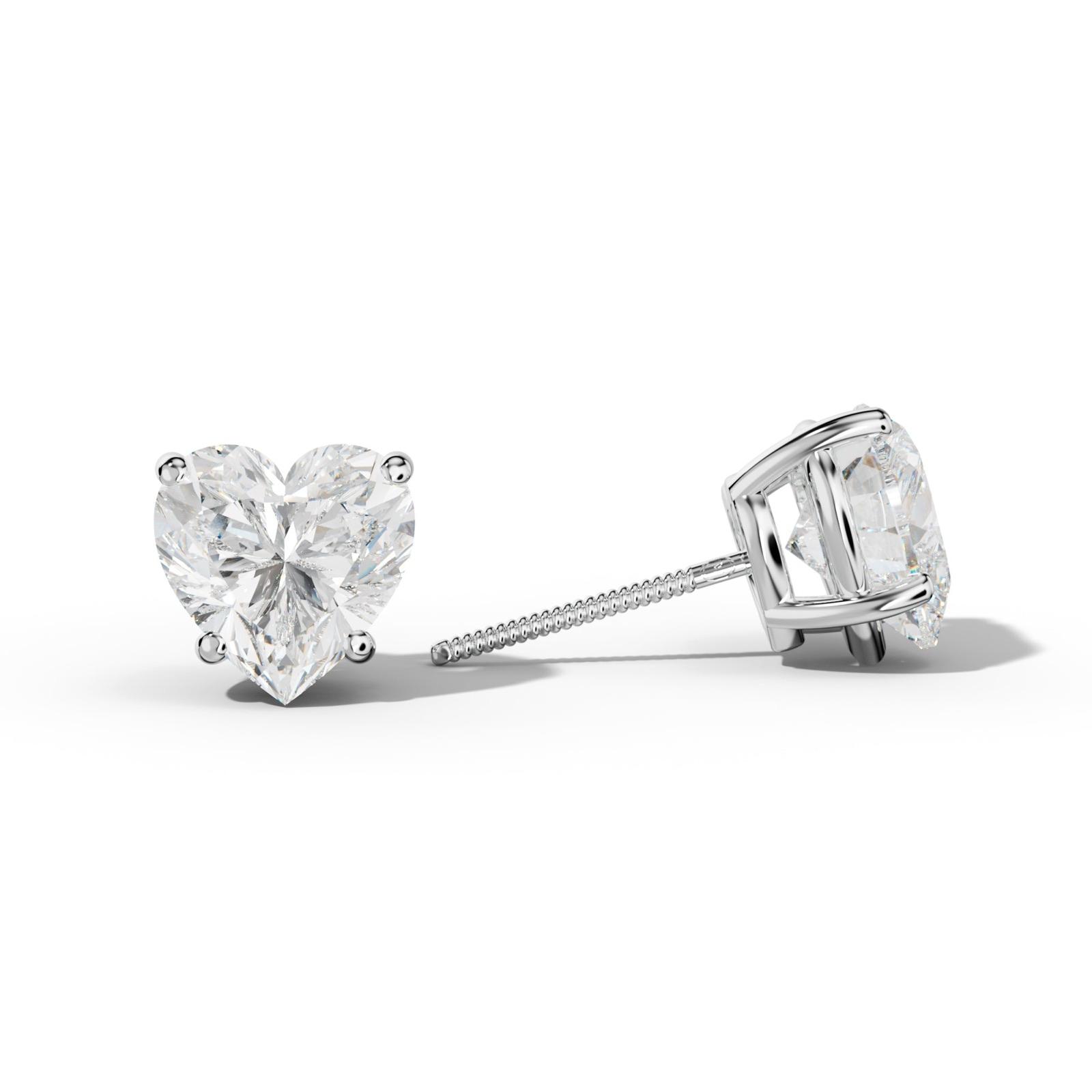 Heart Diamond Stud Earrings With Classic Four Prongs