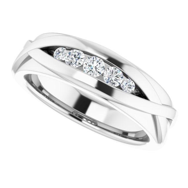Five Stone Channel Set Round Diamond Men's Ring Infinity Style