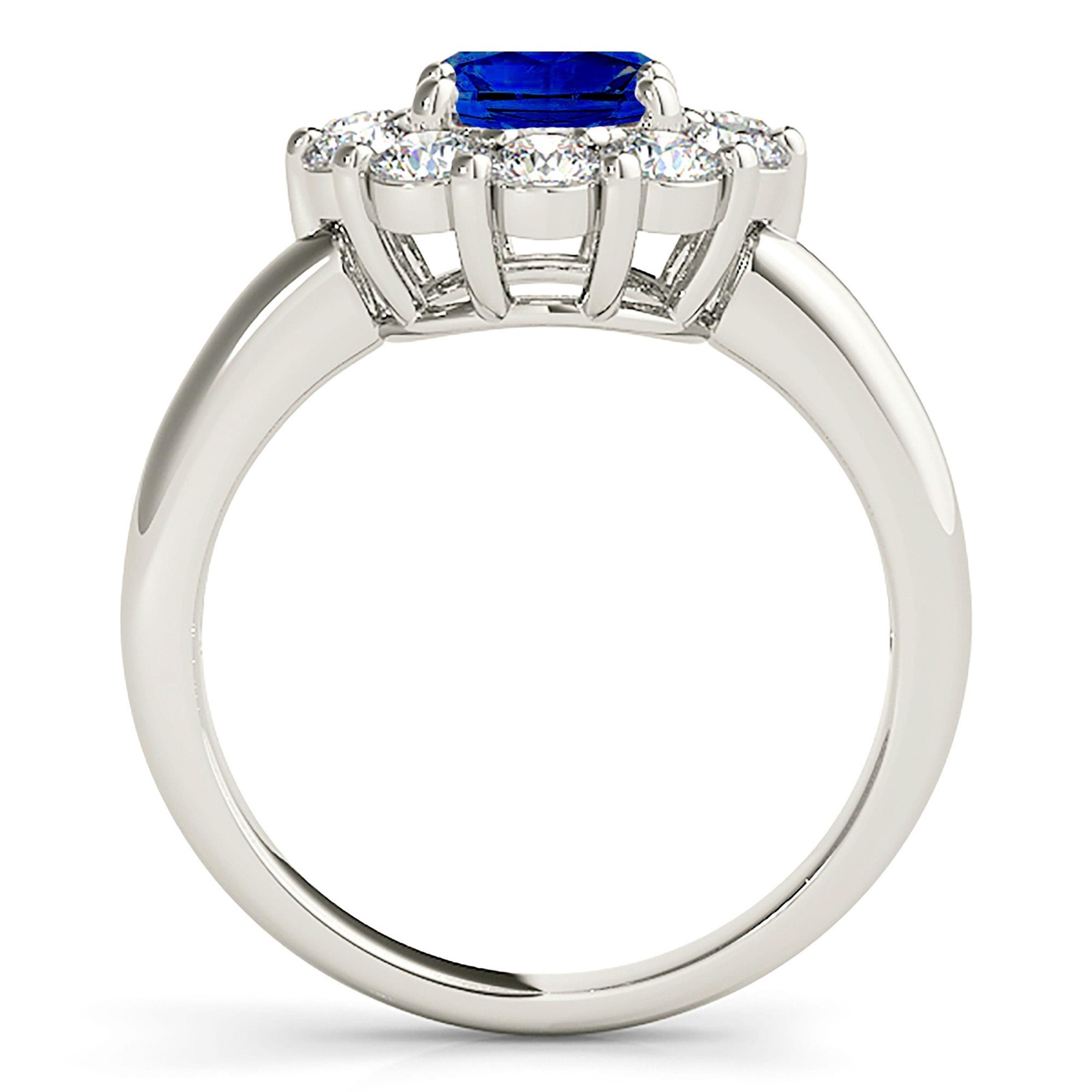 1.80 ct. Genuine Blue Sapphire Halo Ring with 1.15 ctw. Diamonds on Halo-VIRABYANI