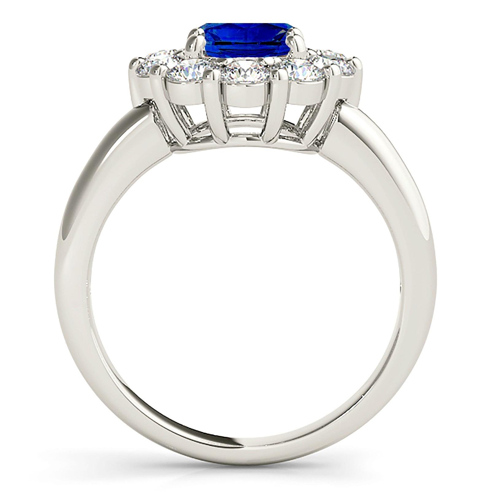 1.80 ct. Genuine Blue Sapphire Halo Ring with 1.15 ctw. Diamonds on Halo-VIRABYANI