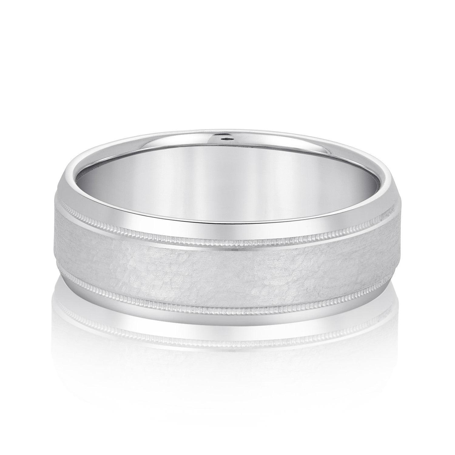 Light Hammer Finished Beveled Edge Men's Wedding Band