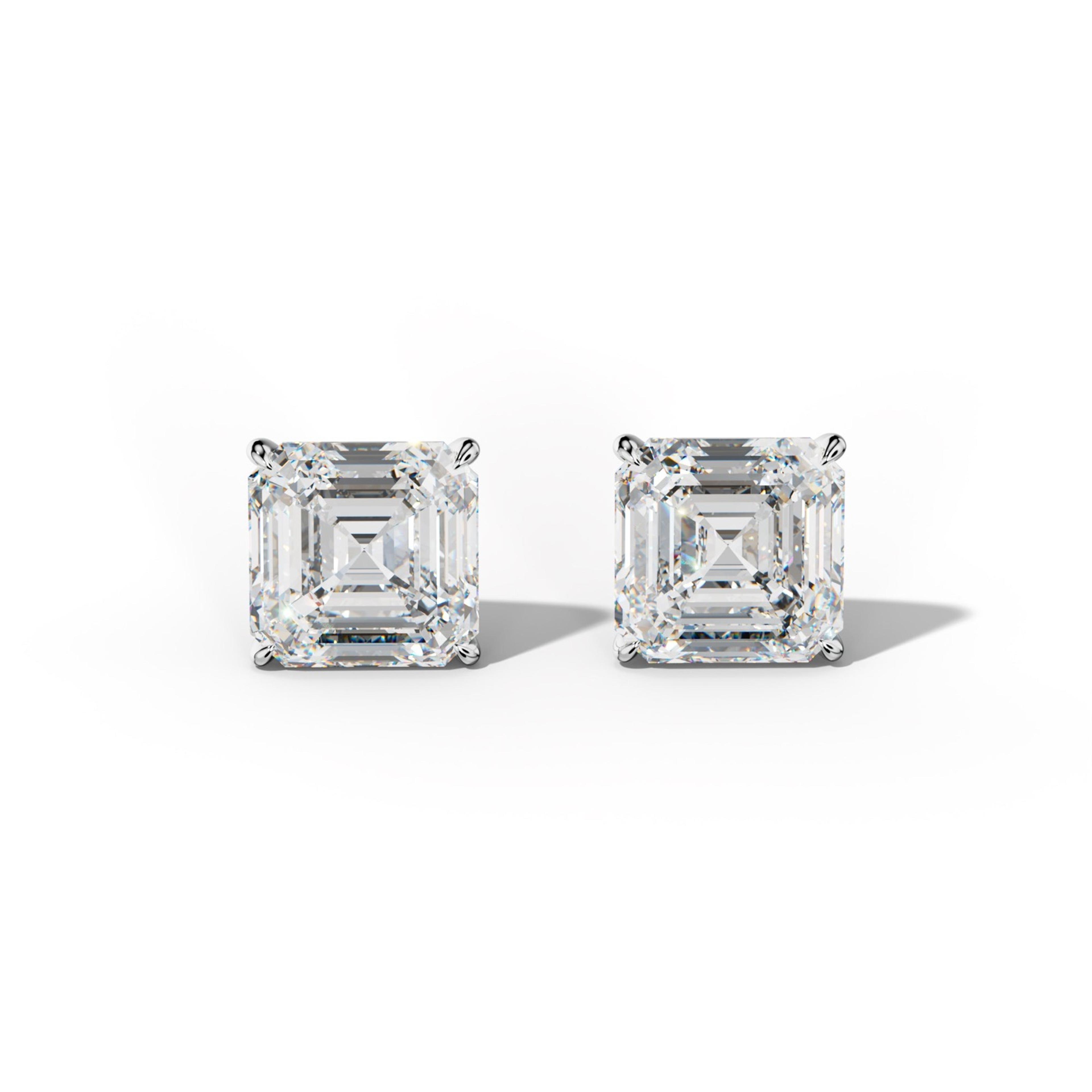 Asscher Diamond Stud Earrings With Four Prong Martini Settings