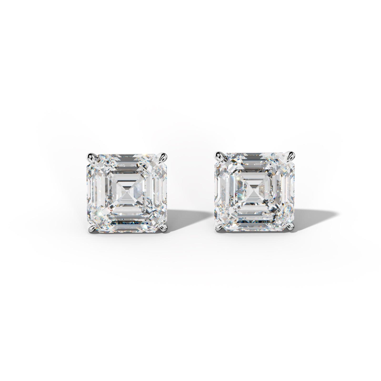Asscher Diamond Stud Earrings With Four Prong Martini Settings