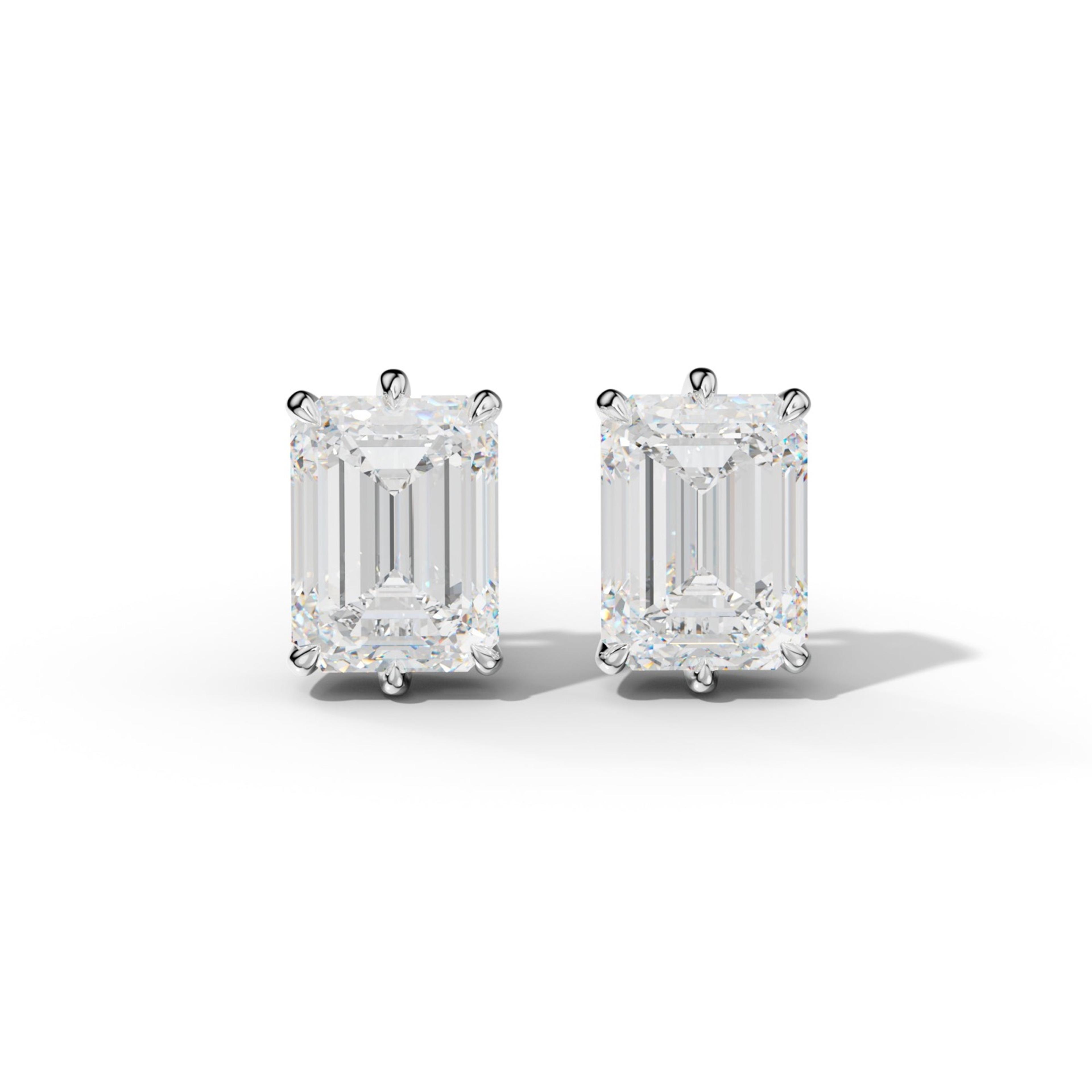 Emerald Cut Diamond Stud Earrings With Six Prongs