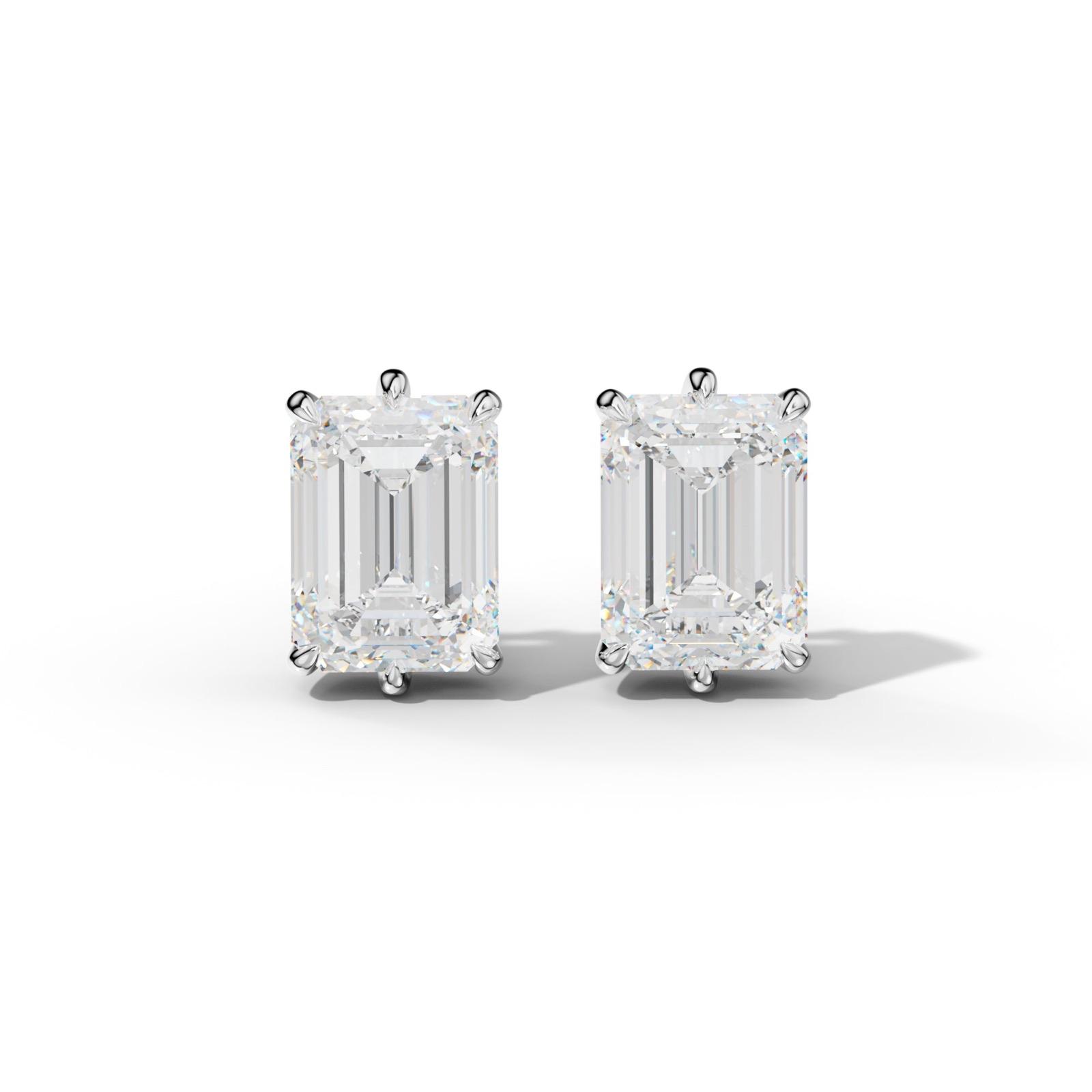 Emerald Cut Diamond Stud Earrings With Six Prongs