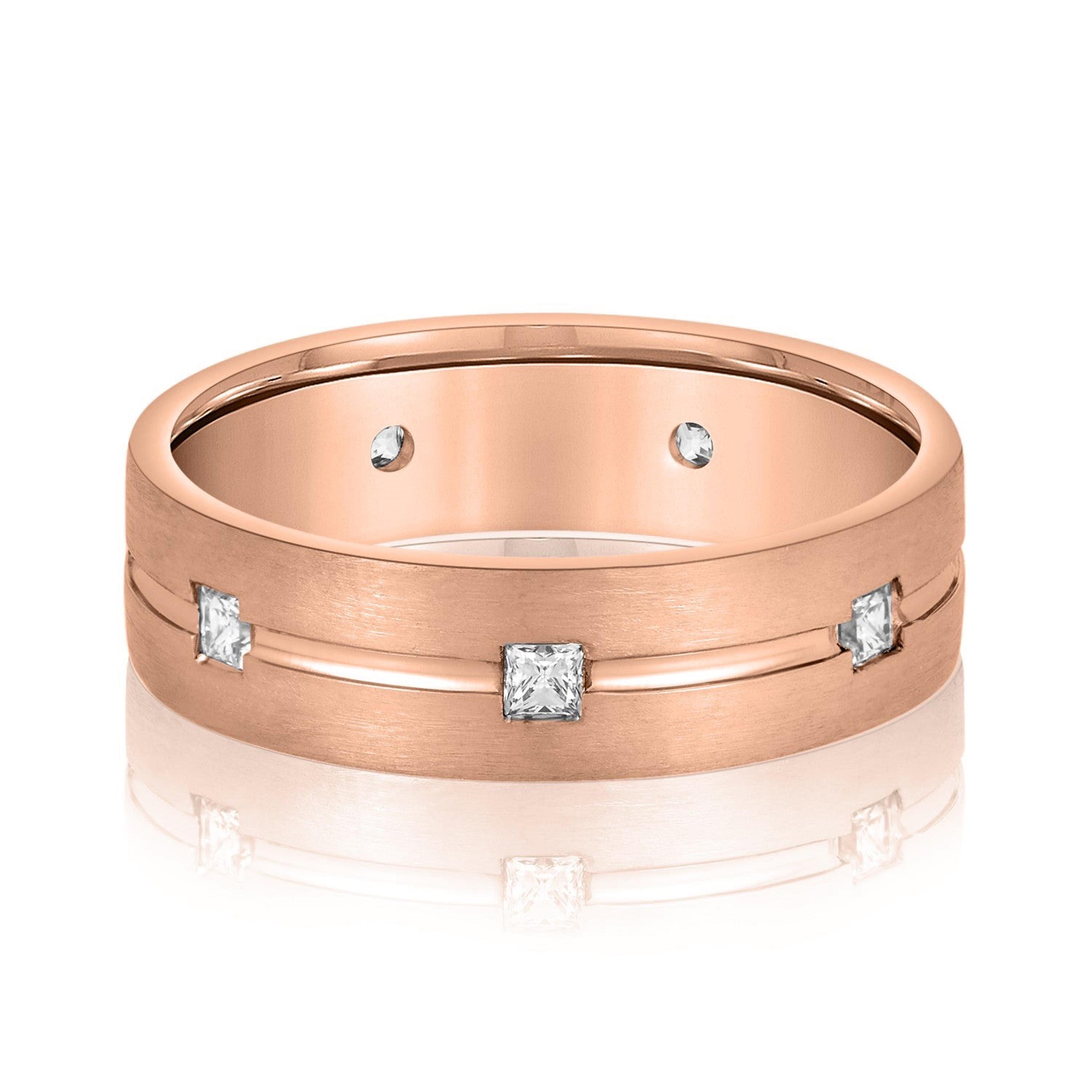 Double Groove Princess Cut Diamond Men's Wedding Band