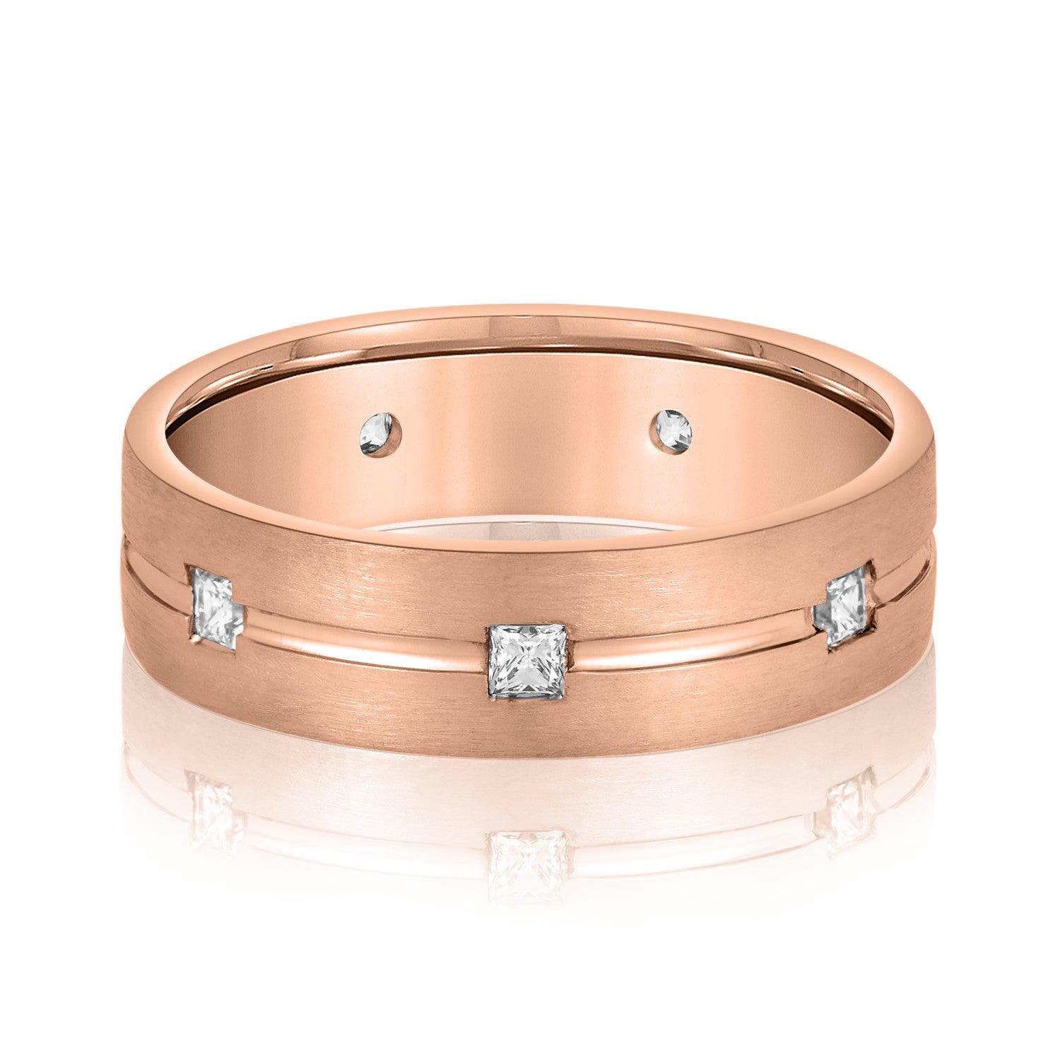 Double Groove Princess Cut Diamond Men's Wedding Band