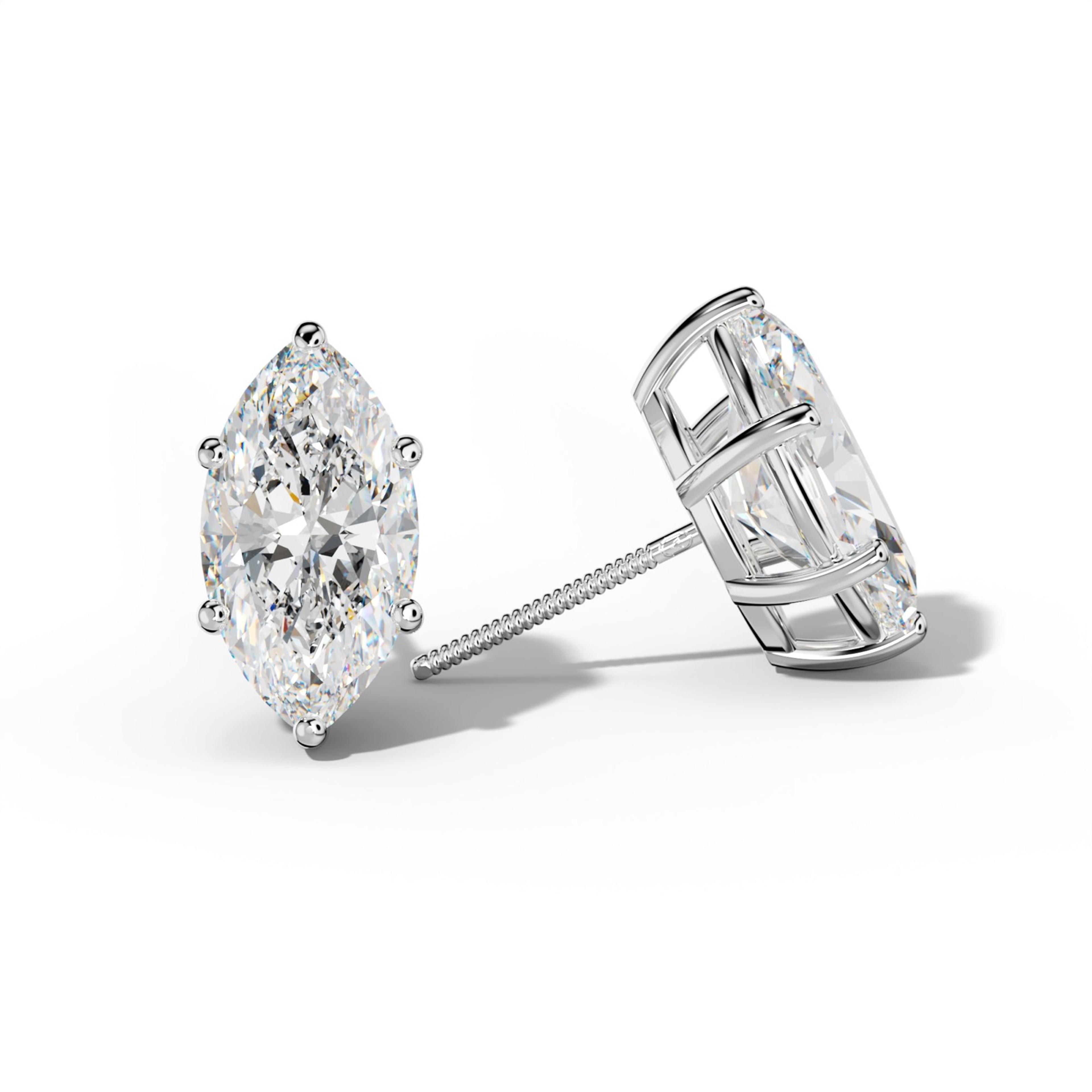 Marquise Diamond Stud Earrings With Classic Six Prongs