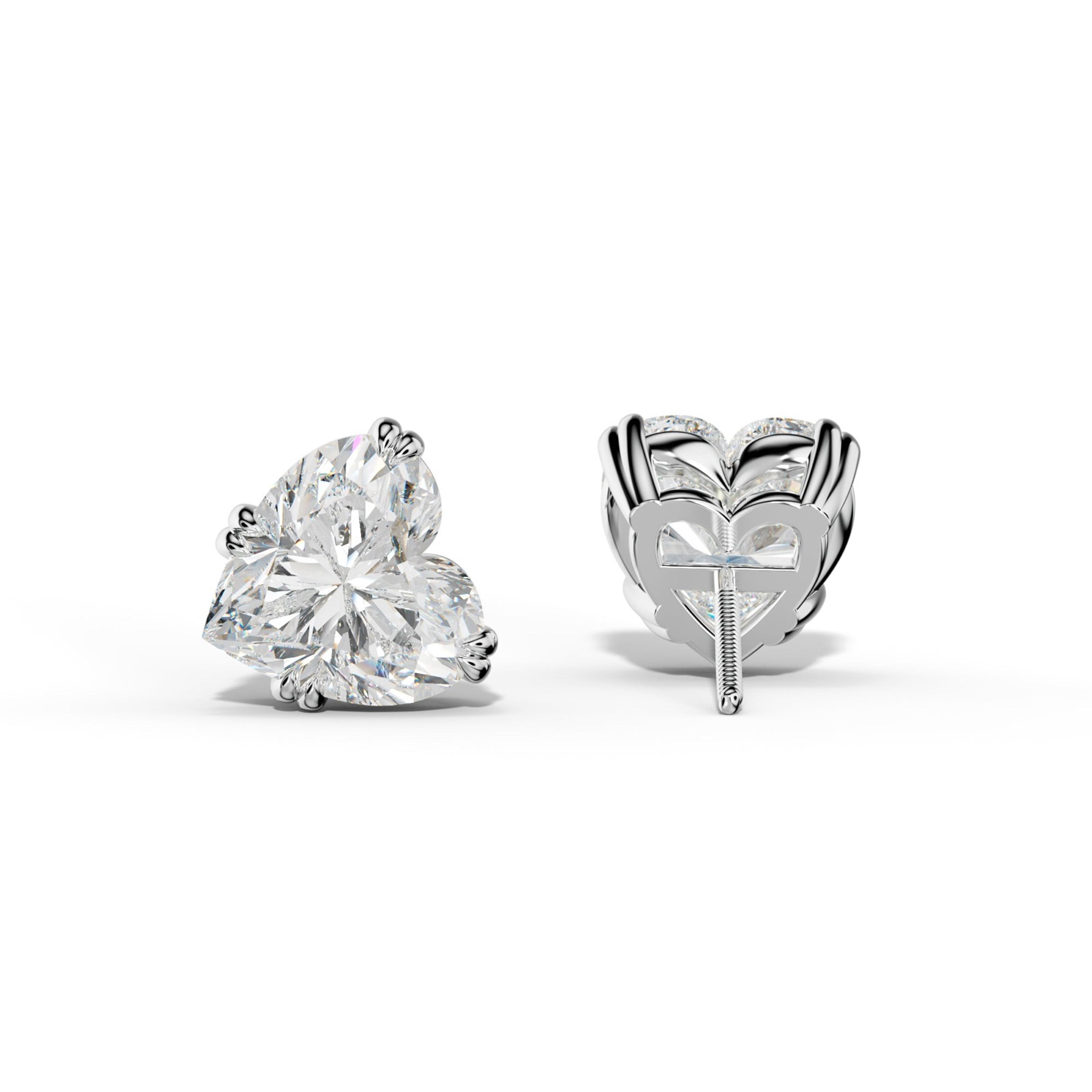 Heart  Diamond Stud Earrings With Claw Double Prongs