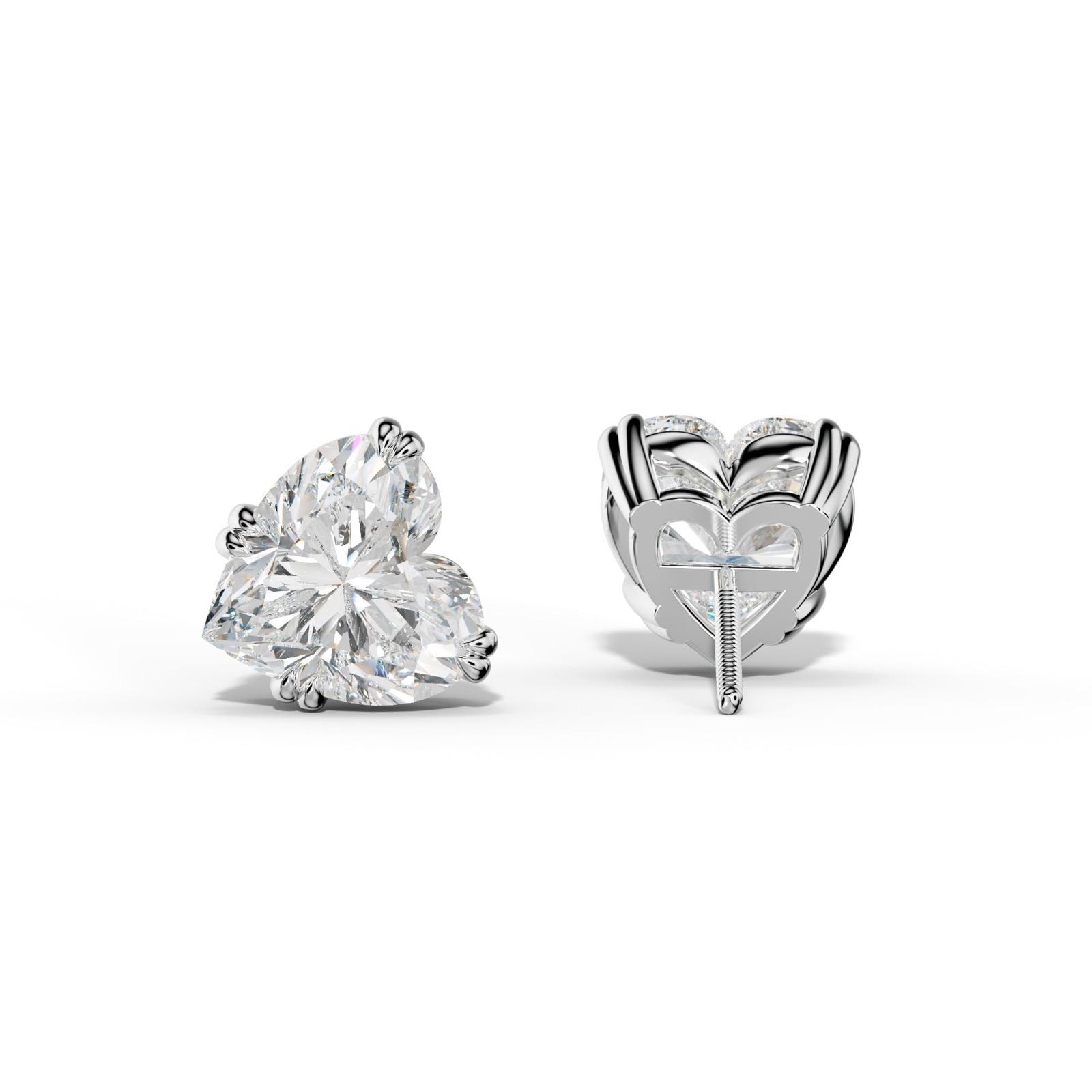 Heart Diamond Stud Earrings With Claw Double Prongs