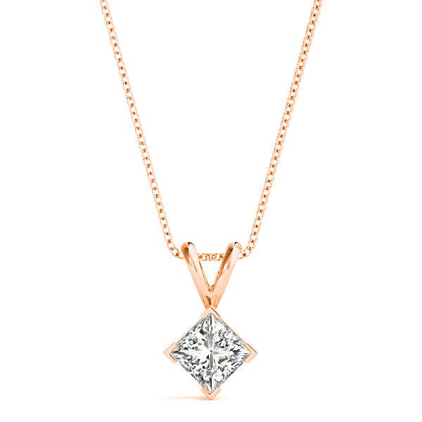 V Prong Princess Cut Diamond Solitaire Necklace Pendant-VIRABYANI