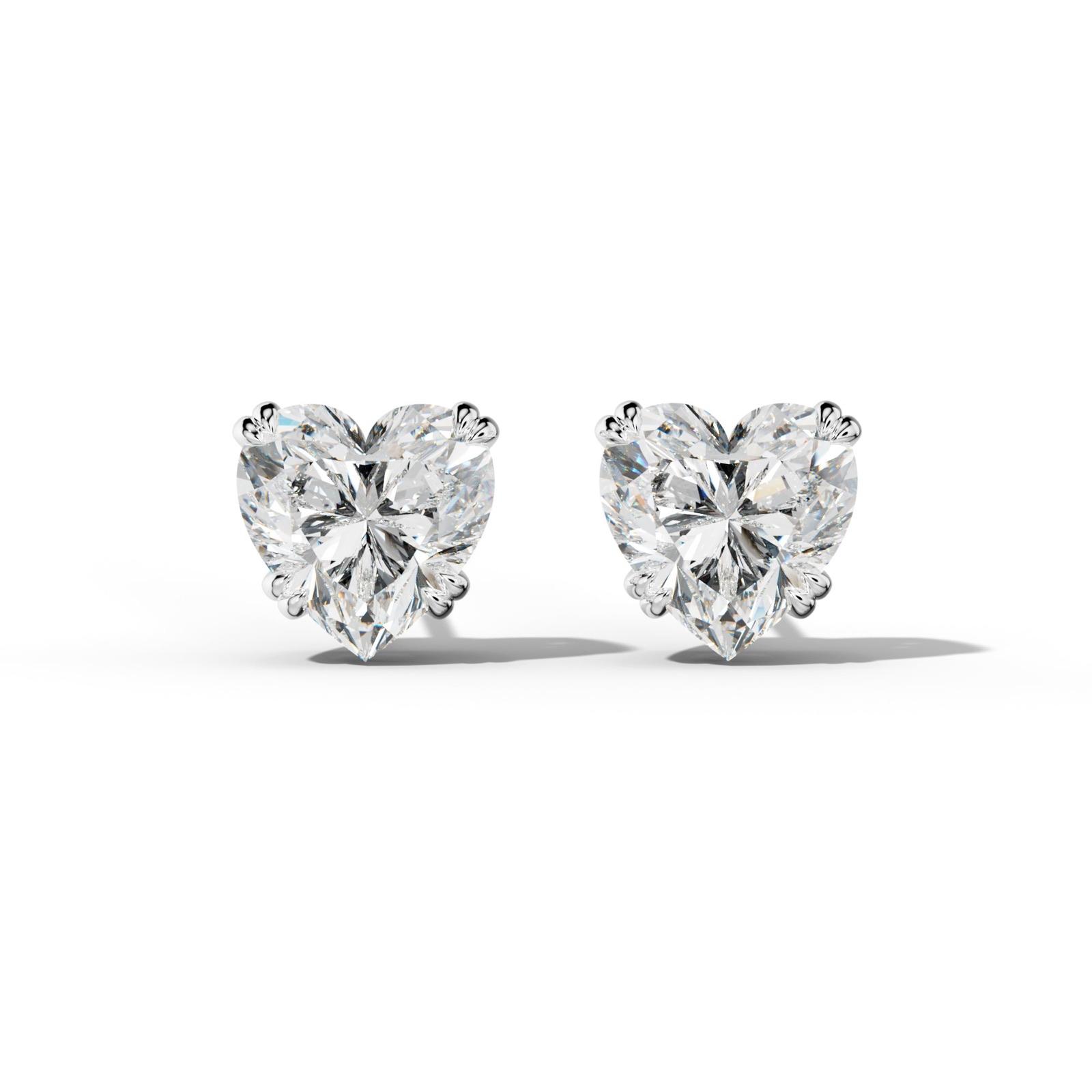 Heart Diamond Stud Earrings With Claw Double Prongs