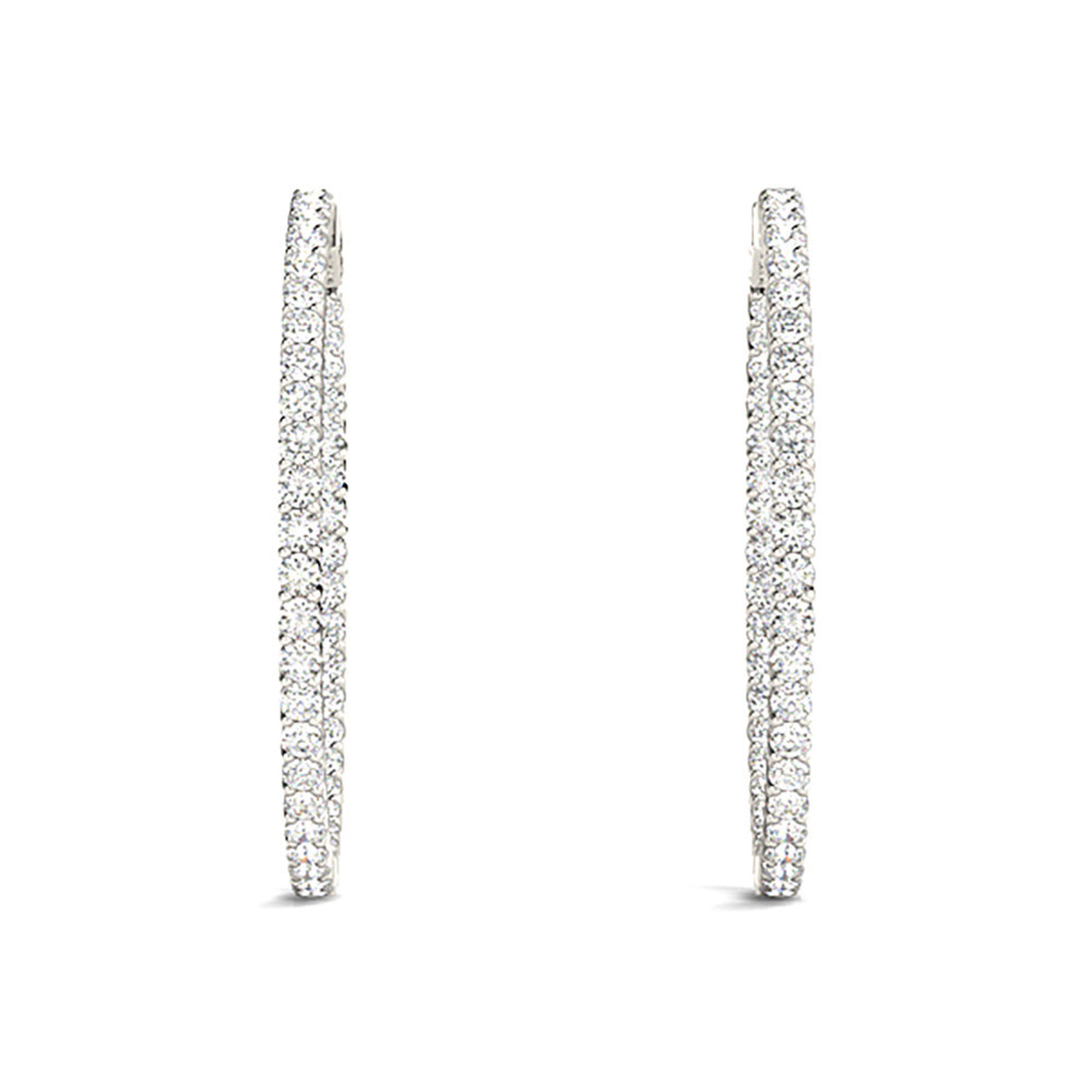 3.00 ctw Diamond Hoop Earrings Inside-Out Style Shared Prong Setting