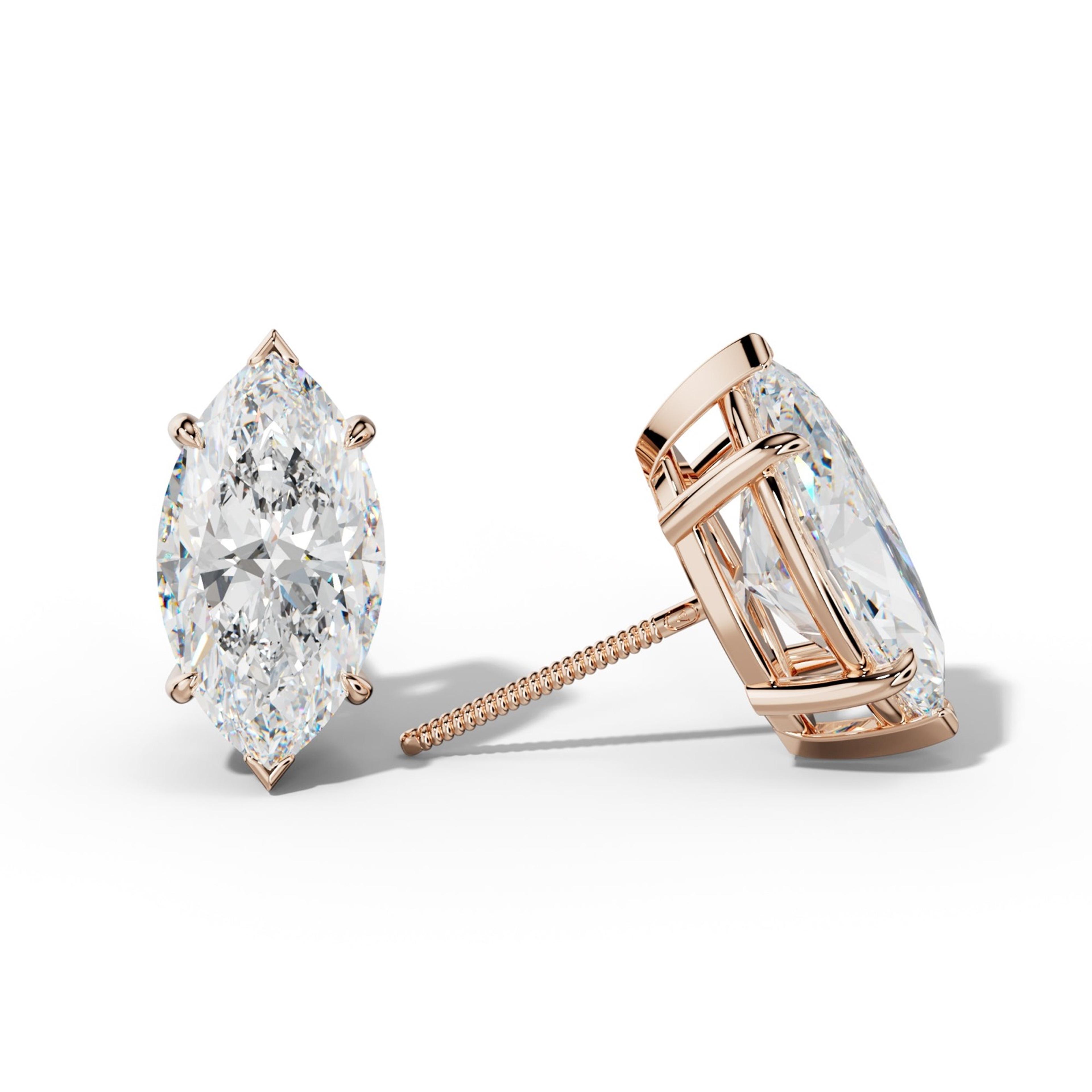 Marquise Diamond Stud Earrings With V Prong Setting