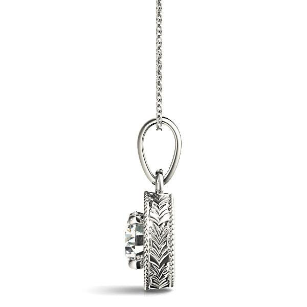 Milgrain Filigree Round Diamond Vintage Necklace Pendant-VIRABYANI
