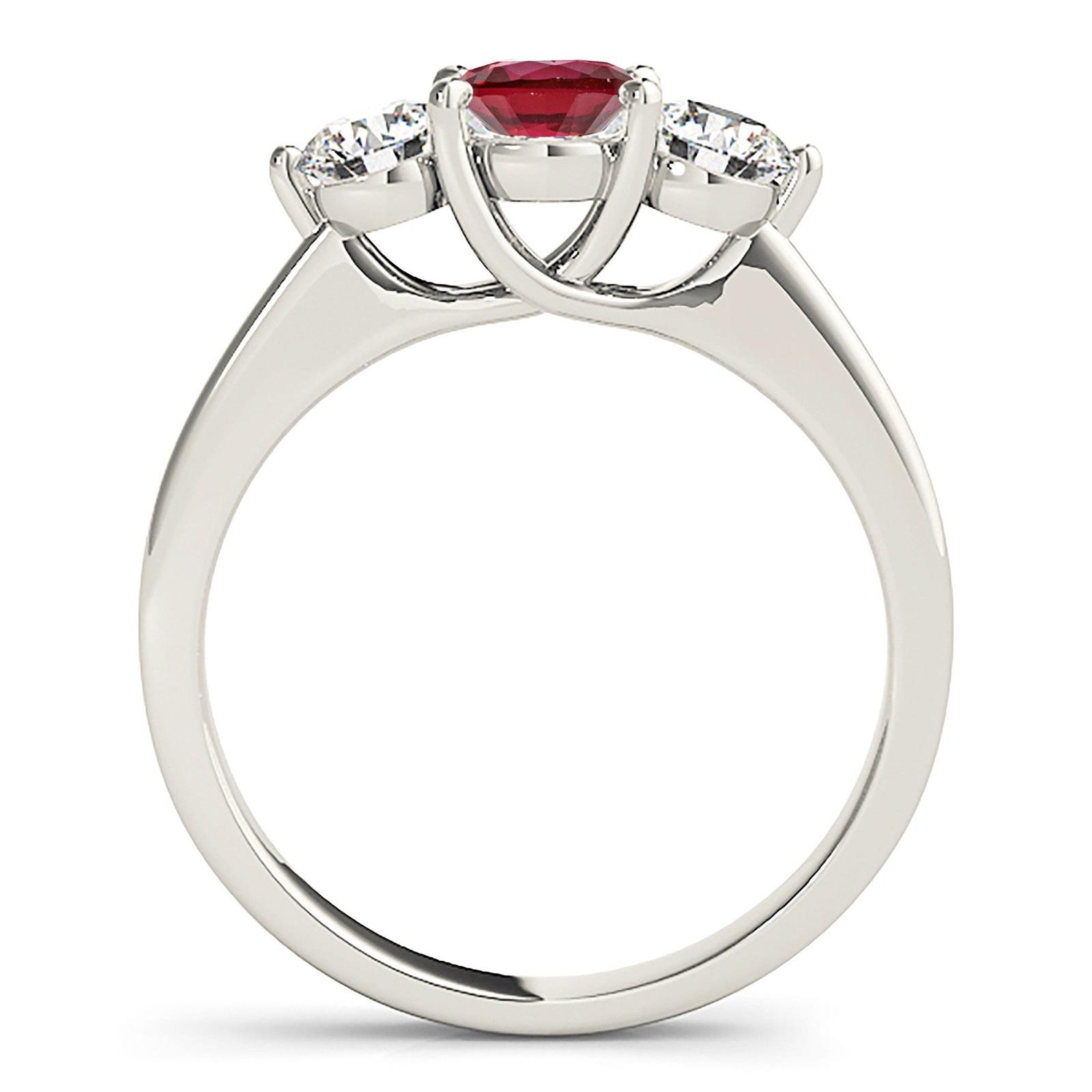 1.35 ct. Genuine Ruby Ring With 1.00 ctw. Side Round Diamonds And Solid Gold Band-VIRABYANI