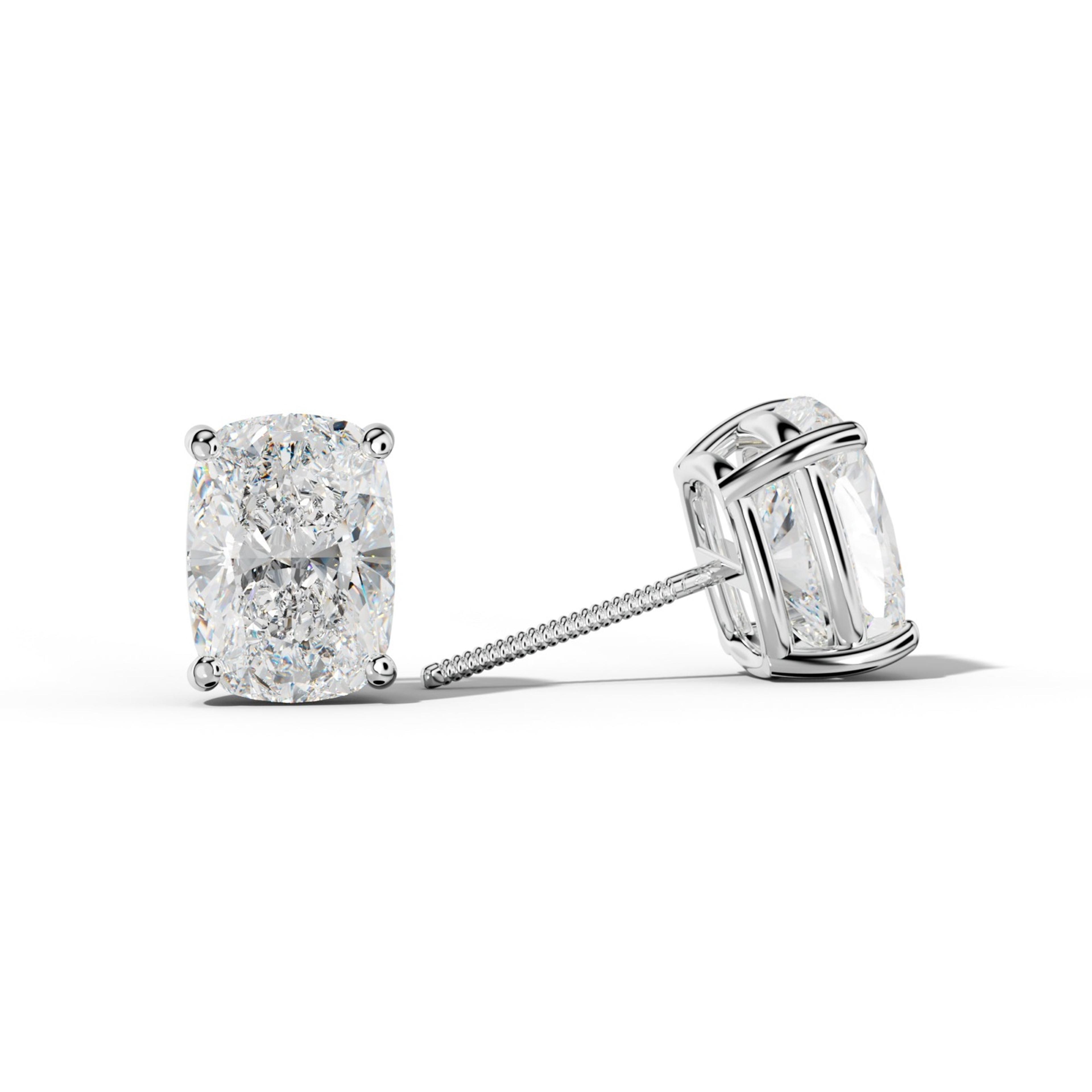 Elongated Cushion Diamond Stud Earrings With Classic Four  Prongs
