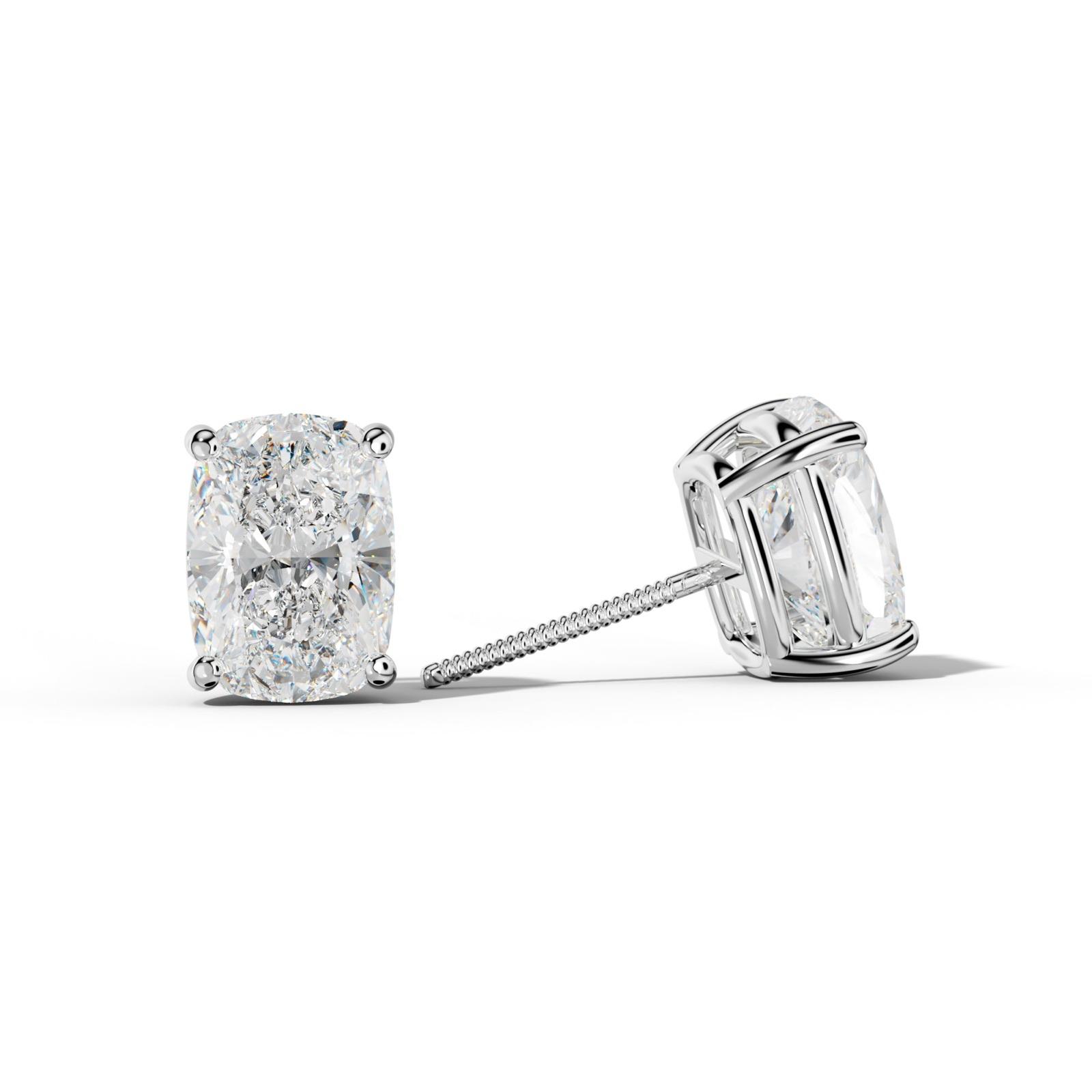 Elongated Cushion Diamond Stud Earrings With Classic Four Prongs